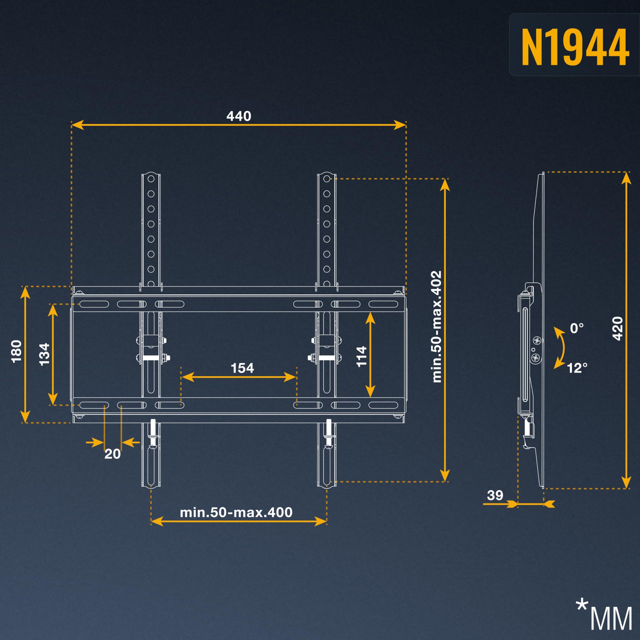 RICOO Supporto TV parete N1944 40-85 pollici 81-165 cm Staffa televisore Inclinabile Fisso Porta televisione universale VESA 200 x 200-400 x 400 Nero
