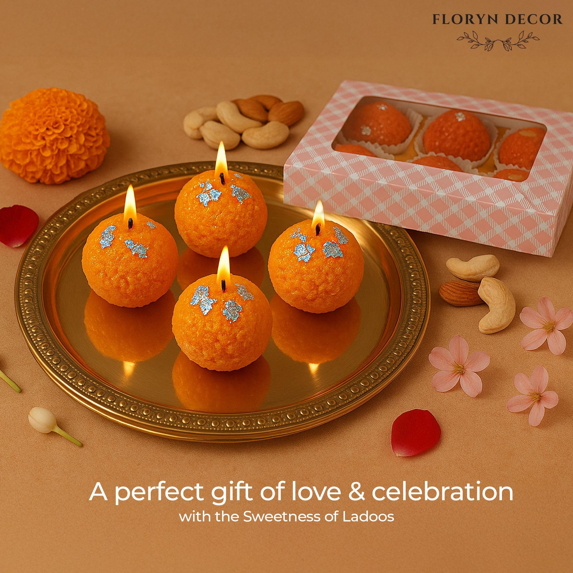 Floryn Decor Ladoo Candle | Decorative Soy Wax Candle | Unscented | 4x4 cm | Festive Home Decor & Gifting (6) 3