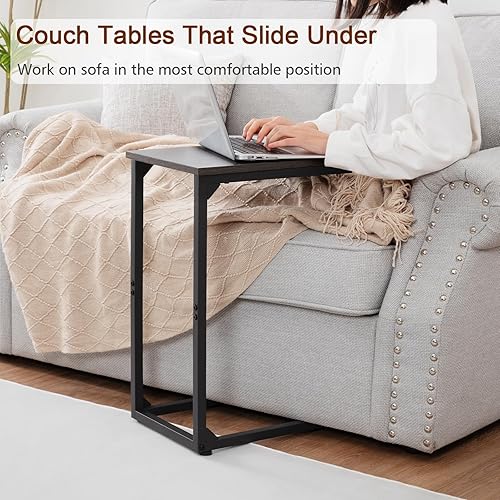 Miniatura 12 de AMHANCIBLE Mesas auxiliares en forma de C, bandejas de TV para sala de estar, mesa deslizante debajo del sofá para sofá, dormitorio, espacio Marrón