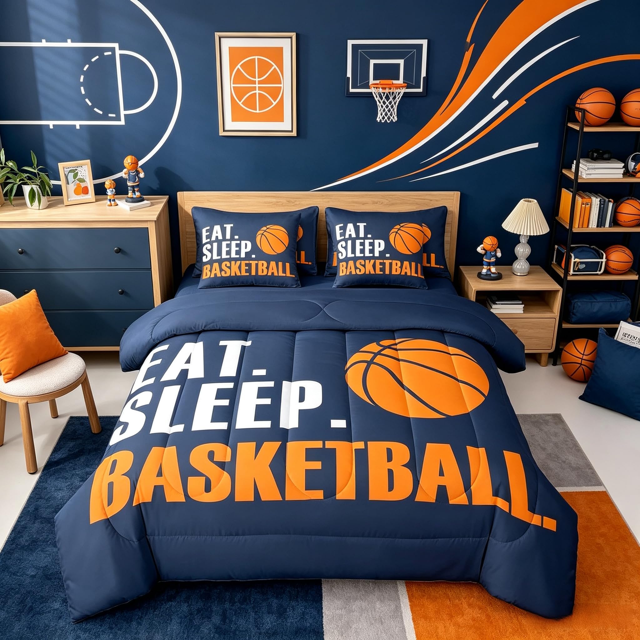 Feelyou Basketball Comforter Set Full Size 7 Piece for Boys Girls Women Men