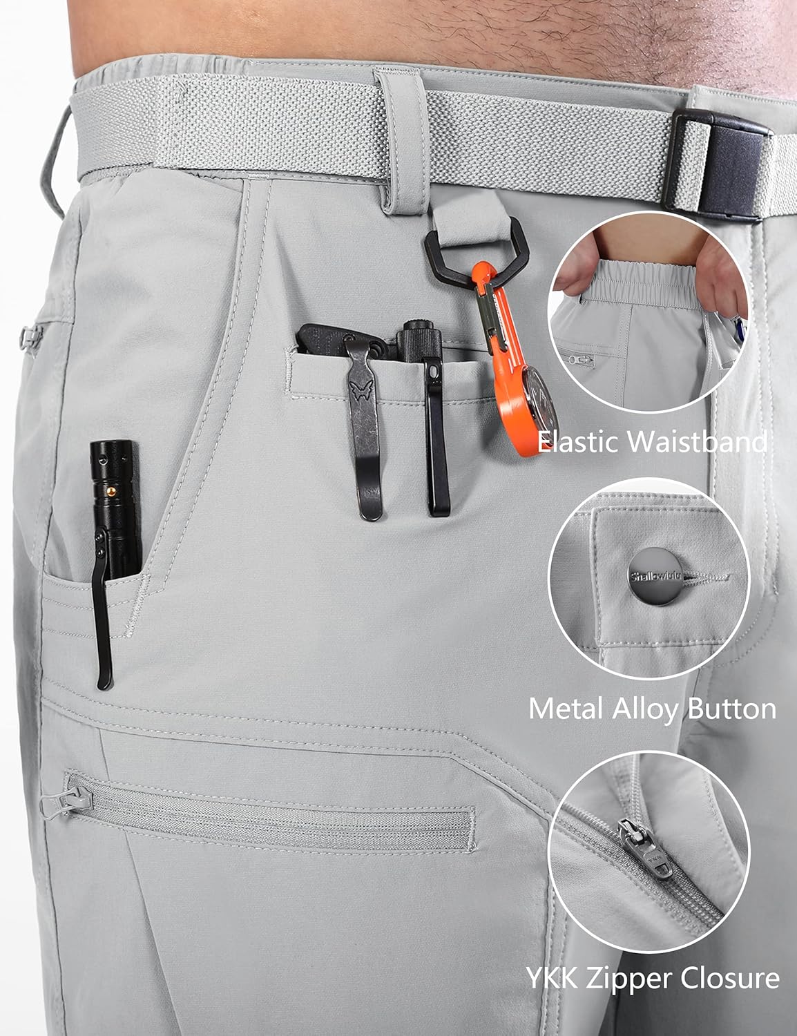 Mens Cargo Hiking Shorts Water Resistant Quick Dry Lightweight Breathable Tactical Shorts with Nylon Belt