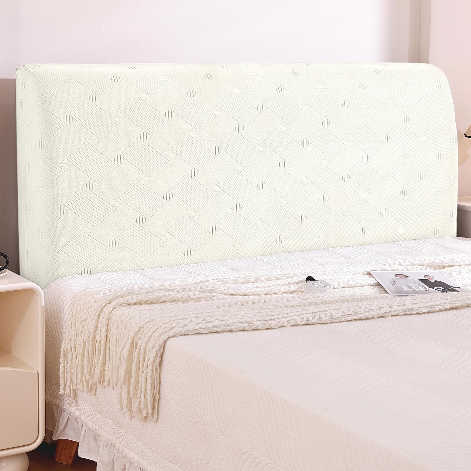 Ystyle Copri Testiera Letto, Copri Spalliera Letto Matrimoniale/Singolo Elasticizzata, Copertura Testata Letto Matrimoniale Lavabile, Headboard Cover Antipolvere Universale(180CM, Bianco)