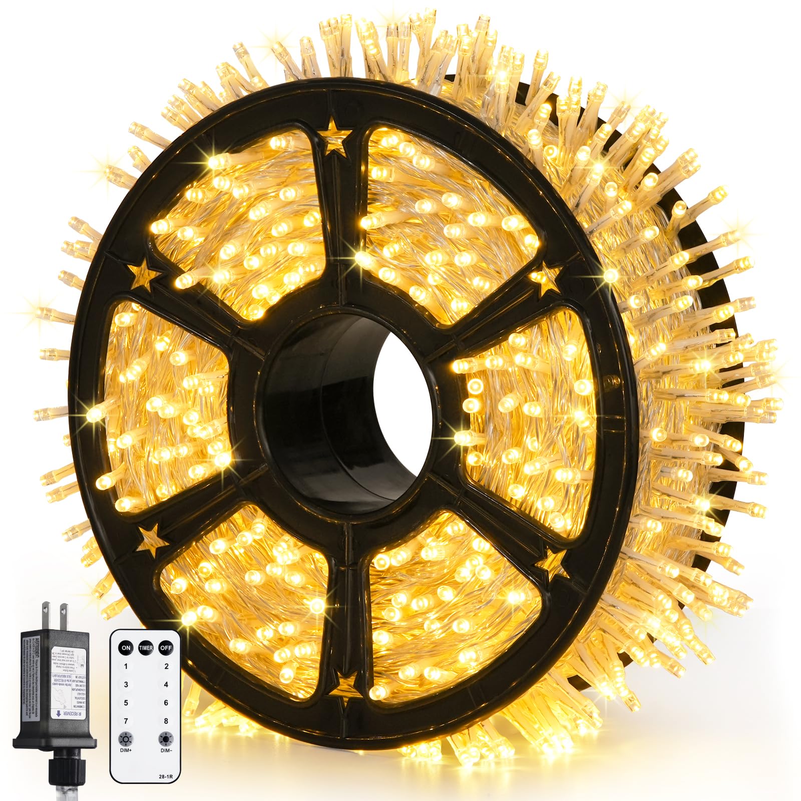 JMEXSUSS 1200 LED Warm White Christmas String Light Outdoor Indoor,Christmas Tree Lights Clear Wire, 315 FT Christmas Lights Plug in for Bedroom Tree Room Party Birthday Decorations, EXS-S-1200