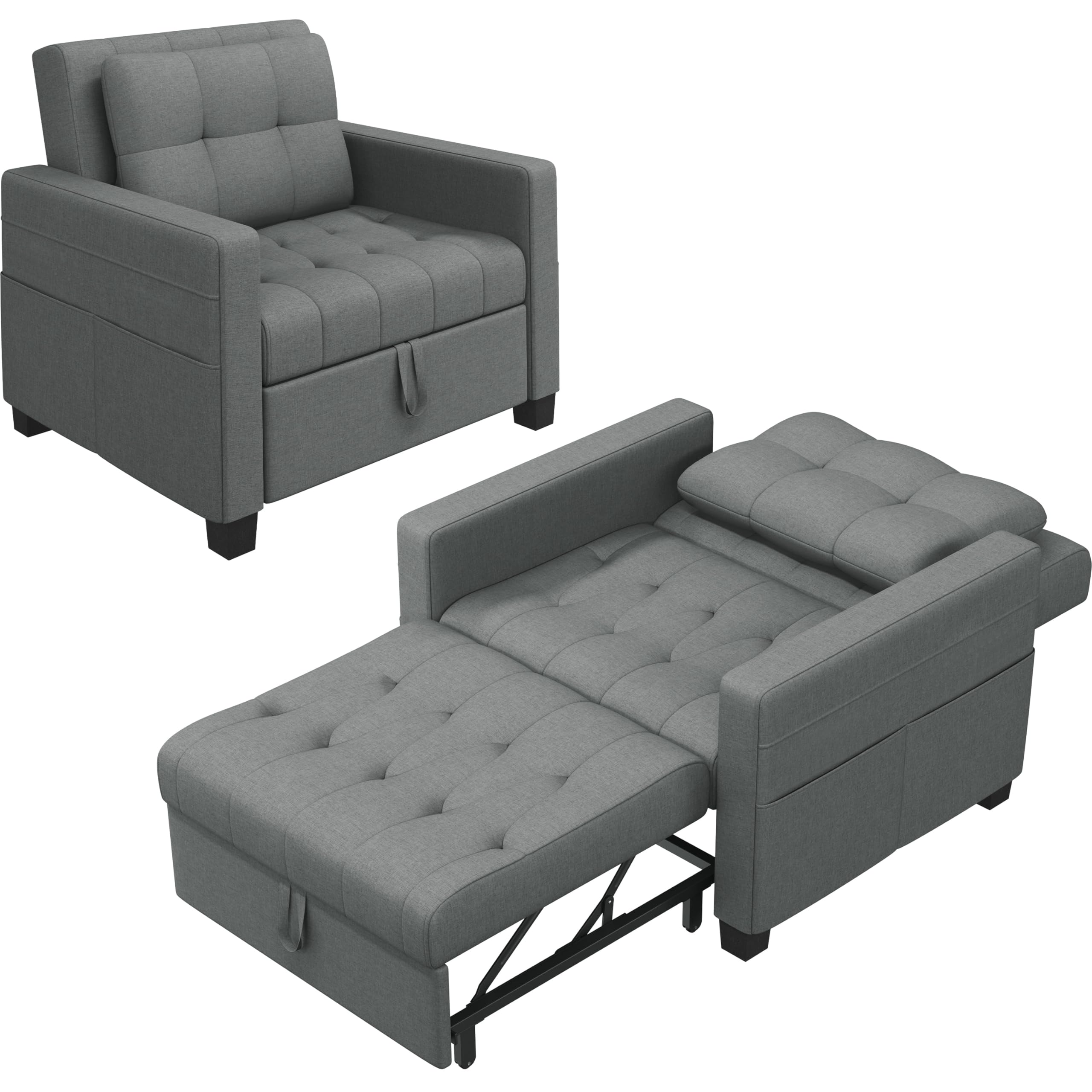 Divano Letto Singolo Divano Pieghevole Imbottito a 1 Posto Poltrona Letto da Salotto Divano Trasformabile in Tessuto per Soggiorno (Grigio Chairo)