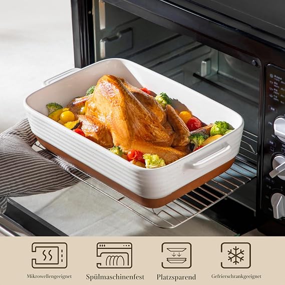 MALACASA Tara Series Large Casserole Dish Set of 3 Lasagne Casserole Dishes Made of Stoneware and Scratch-Resistant Baking Mould for Lasagne Tiramisu and Casseroles in 3 Sizes Microwave Safe and Dishwasher Safe