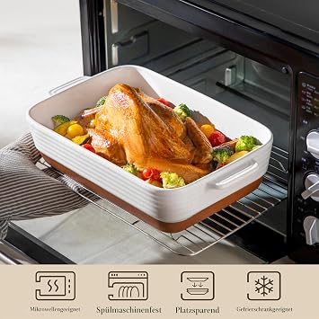 MALACASA Tara Series Large Casserole Dish Set of 3 Lasagne Casserole Dishes Made of Stoneware and Scratch-Resistant Baking Mould for Lasagne Tiramisu and Casseroles in 3 Sizes Microwave Safe and Dishwasher Safe