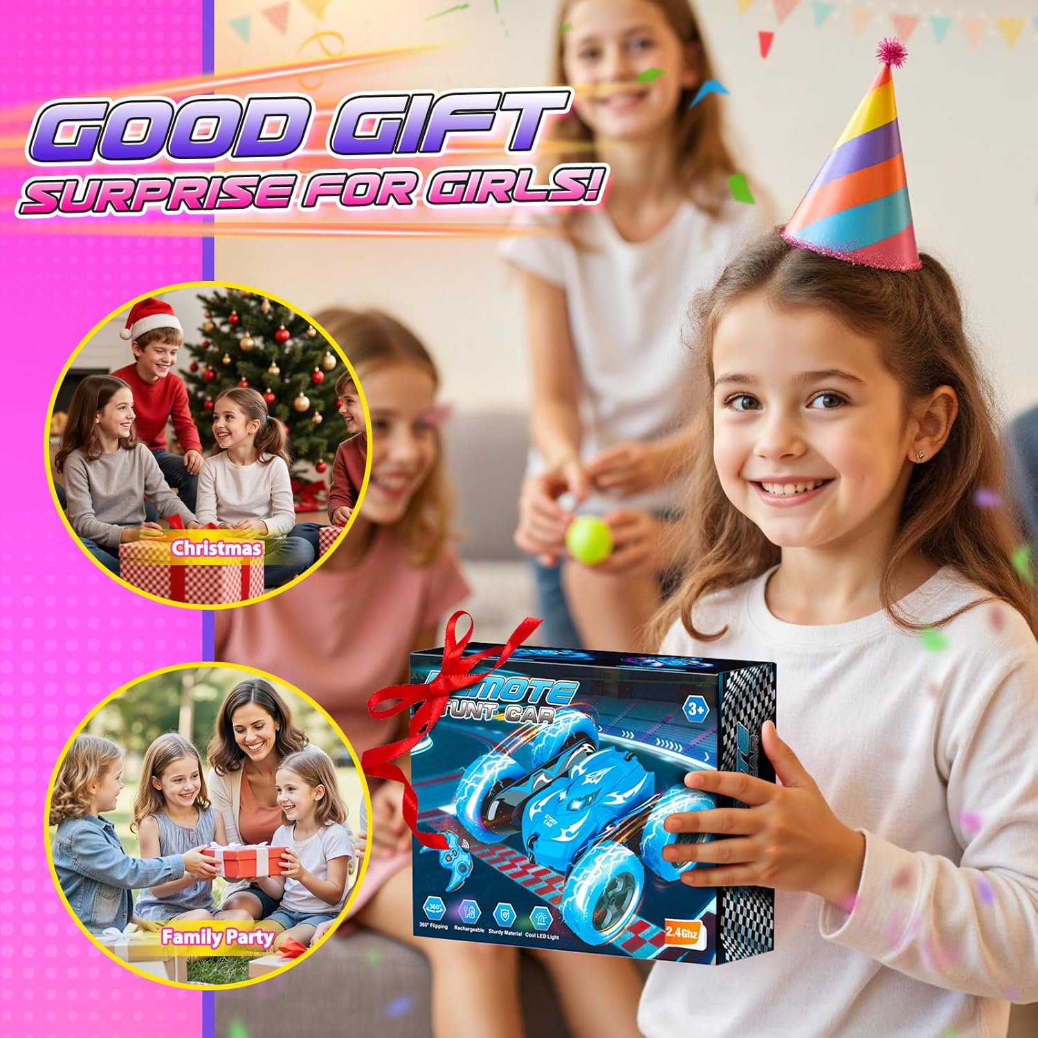 Excitobo Remote Control Car,RC Cars for 4 5 6 7 8 9 10 11 12 Year Old Girl Double Sided 360°Flip 4WD Rechargeable Drift RC Race Car Girls Toys Birthday Gifts Easter Basket Stuffers for Kids Age 4-12