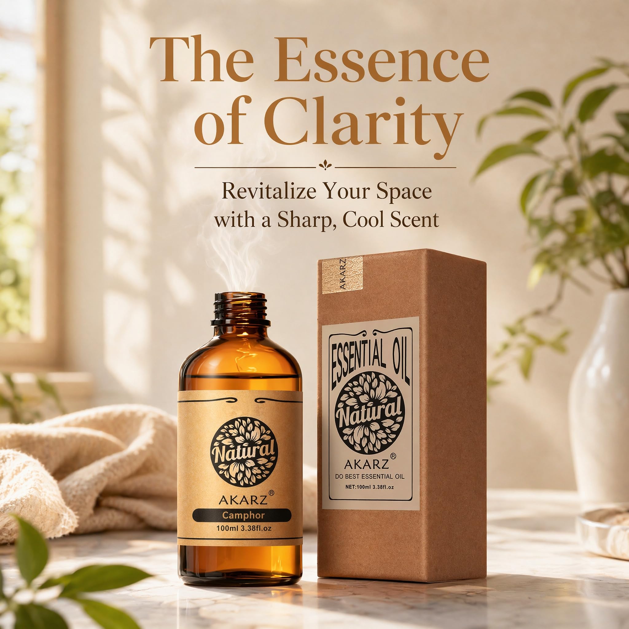 AKARZ 100ml Olejek esencjny z Kamforu - Naturalny olejek aromatyczny do dyfuzorów, lamp aromatycznych i aromatów pomieszczeń