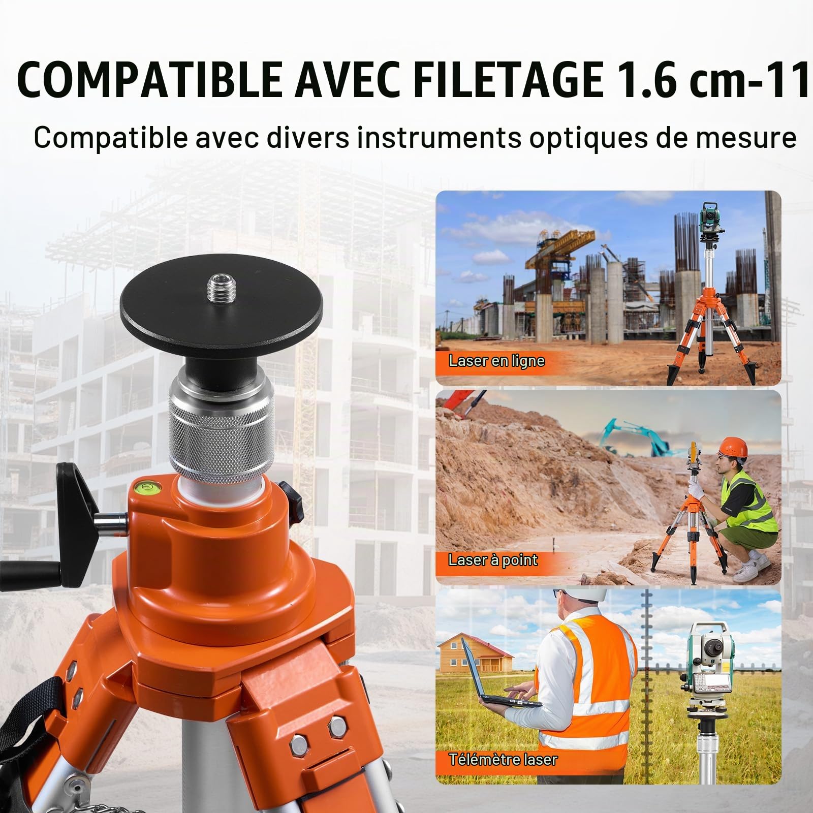 VEVOR Trépied de Niveau Laser, Filetage 5/8"-11, Trépied d'Arpentage Robuste, Réglable en Hauteur 690-1720 mm, Bulle de Niveau, Limiteur de Diffusion, Pieds Antidérapants Relevables pour Construction
