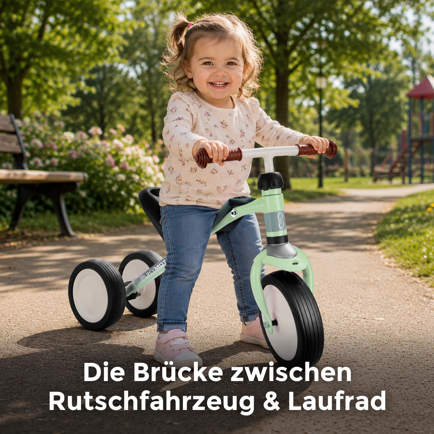 PUKY PUKYMOTO Laufrad Pastell Green | Dreirad & Kinder Fahrrad für Jungen und Mädchen ab 1,5 Jahren | Mitwachsend | Ideal als erstes Balance-Fahrzeug | Brücke zwischen Rutschfahrzeug und erstem Rad