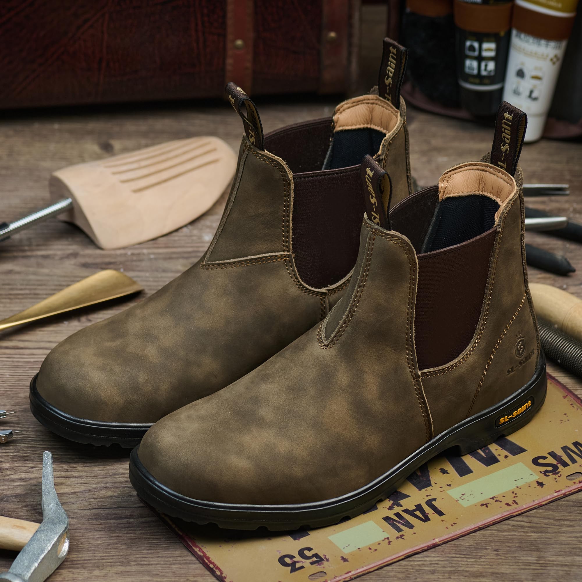Herren Classic Chelsea Boots Knöchelmodische Slipper Aus Vollnarbenleder Lässig und Leicht