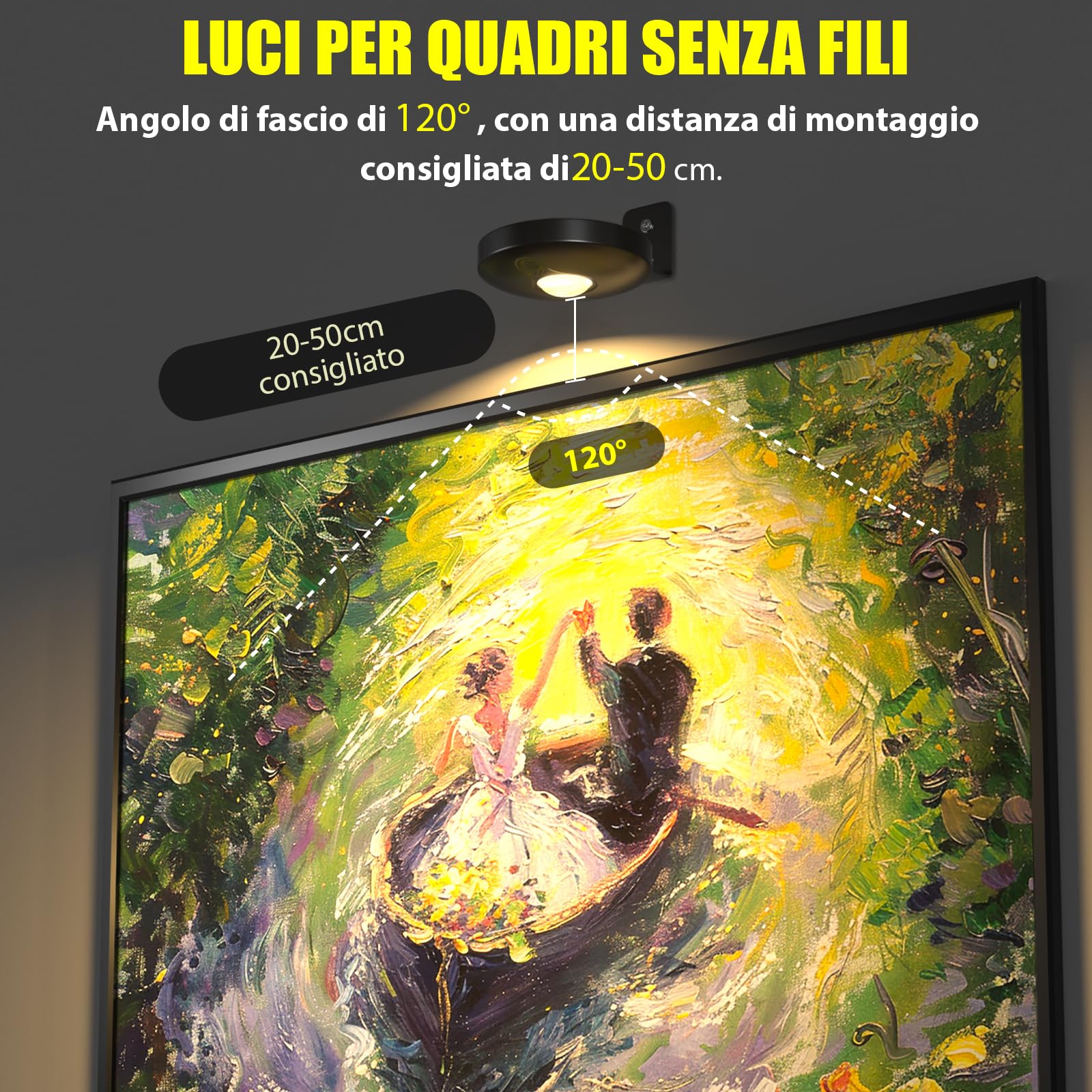 3 Pezzi Luce per Quadri Senza Fili con Telecomando Luci per Quadri Senza Fili Ricaricabili con Timer, 12 colori RGB LED Luce per Quadri a Batteria, Magnetic Painting Light per Cornici Cucine Vetrina