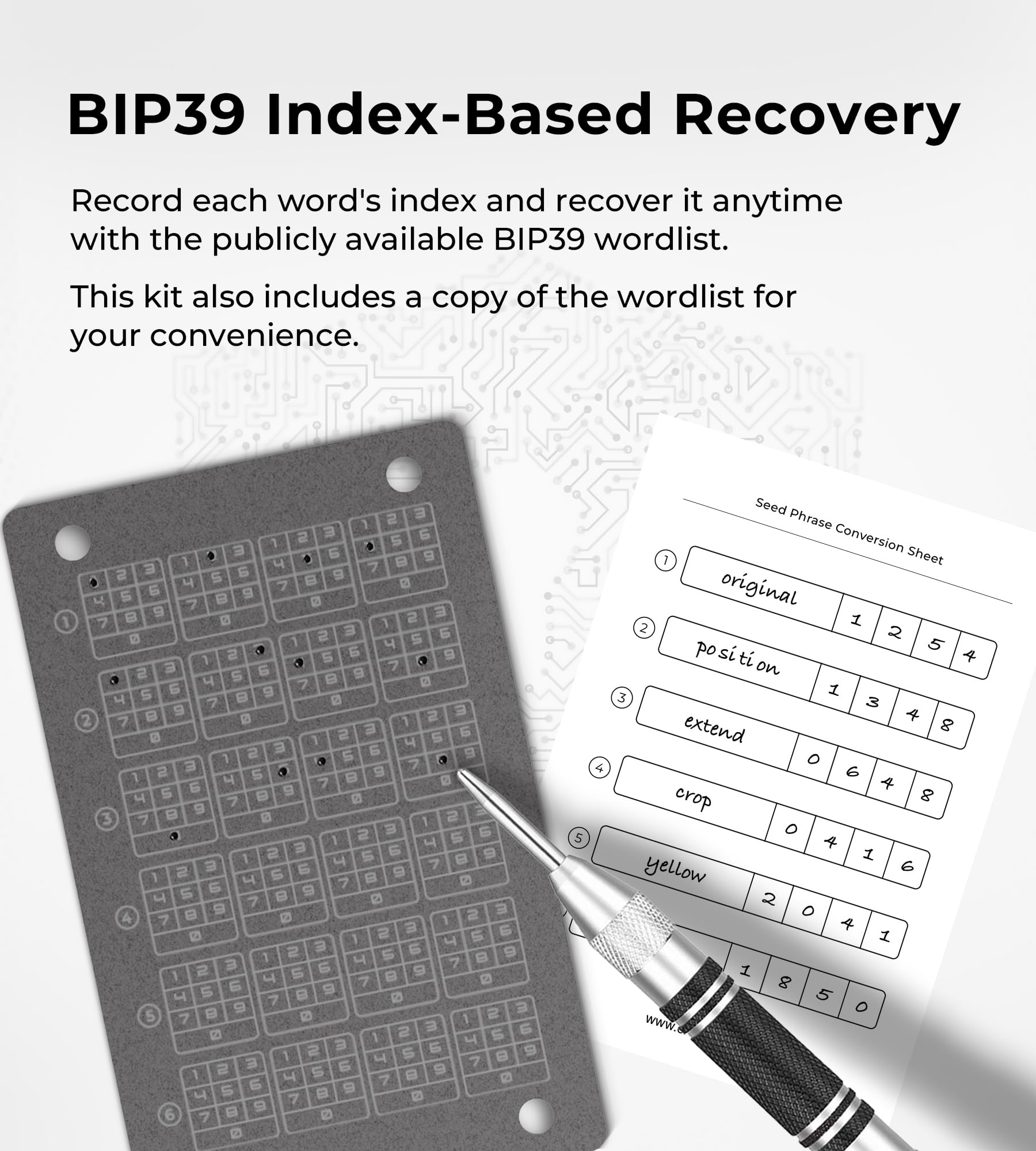 BIP39 Seed Phrase Backup Titanium Crypto Seed Phrase Backup Plate & Punch  Kit - Fireproof, Waterproof Cold Storage For Bitcoin & Ethereum Wallets  Titanium Seed Backup