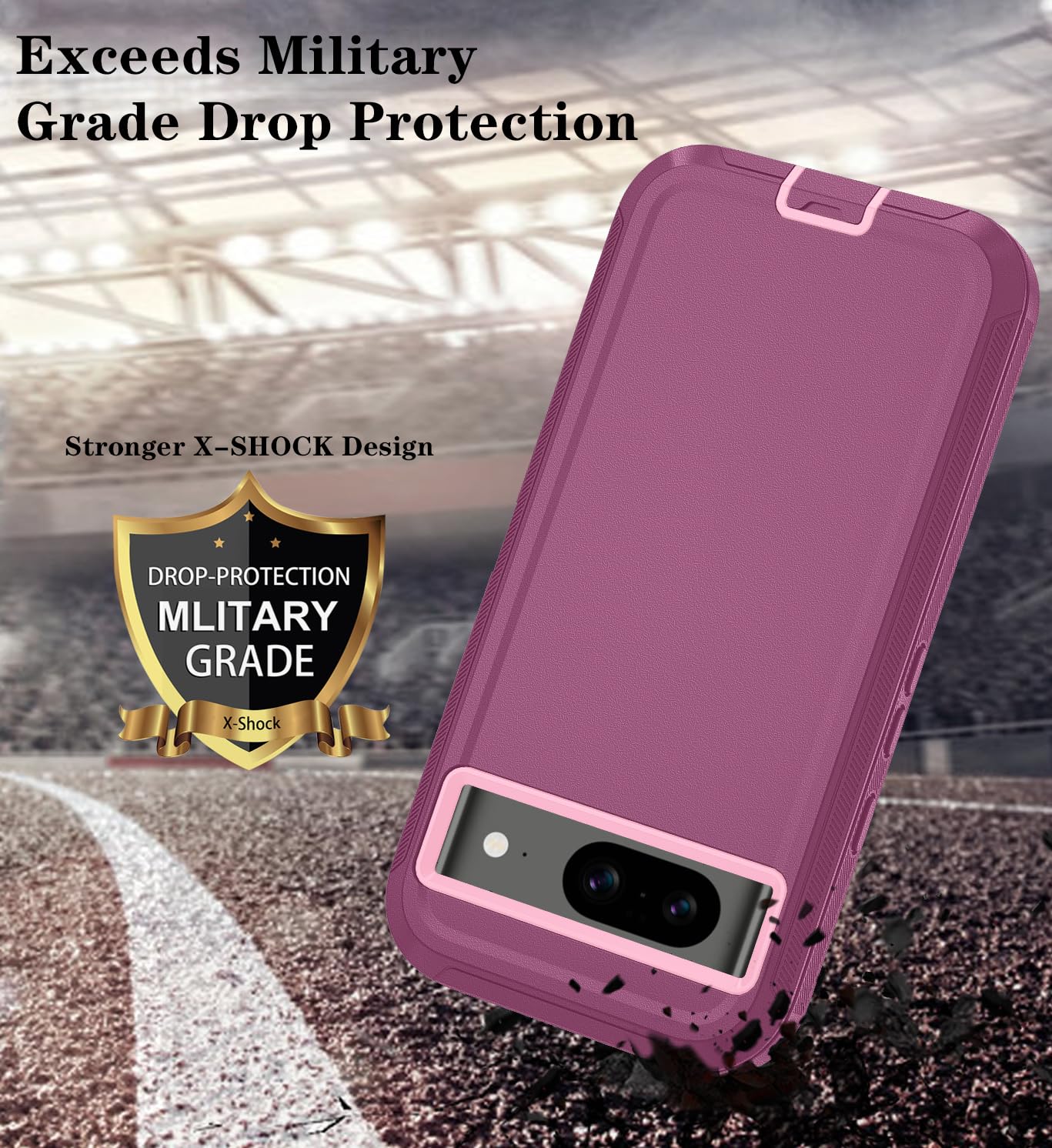 Qinmay Phone Case for Google Pixel 8A Case with HD Screen Protector, Heavy Duty Shockproof & Dropproof 3-Layer Cover Phone Case for Pixel 8A,WineRedPink