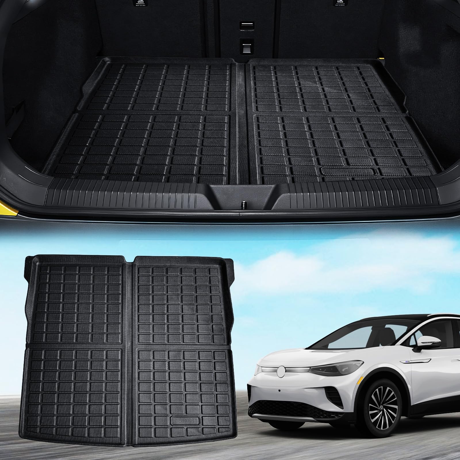ECOZEN Vasca Baule per VW ID.4 2021-2025 3D Specifica In TPE Proteggi Bagagliaio auto, VW ID.4 Tappetino superiore del bagagliaio, con bordino rialzato, resistente impermeabile per tutte le stagioni