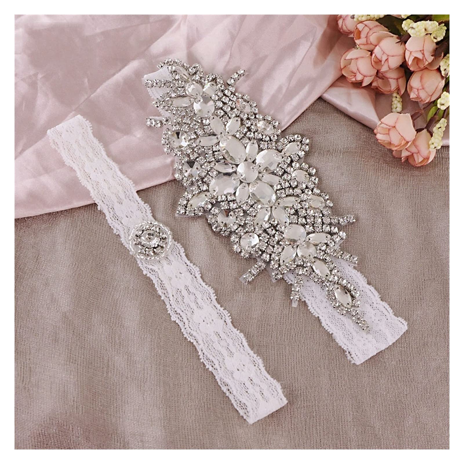 Reggicalze da sposa in pizzo con perline Fiore Giarrettiere di seta per le donne Anello gotico per coscia Sposa Gamba Giarrettiera Accessori Para Mujeres Sexy KG22  320