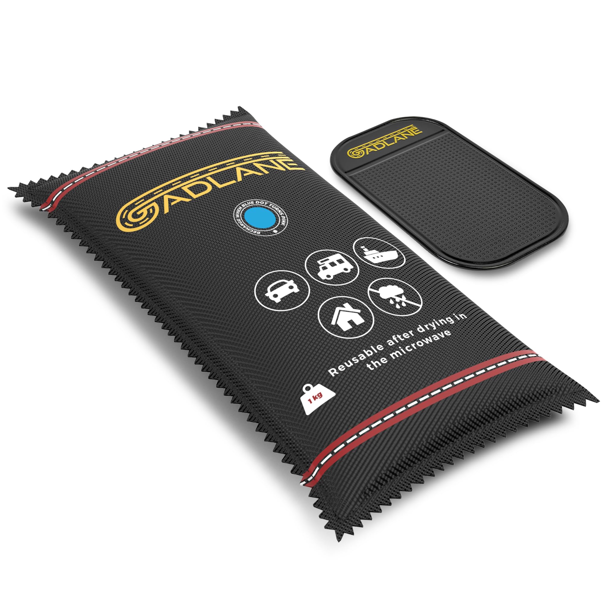 GADLANE XL osuszacz powietrza wielokrotnego użytku, 1 kg, pochłaniacz wilgoci z matą antypoślizgową do samochodu, domu, szafy na ubrania, worek z żelu krzemionkowego (GL1921)