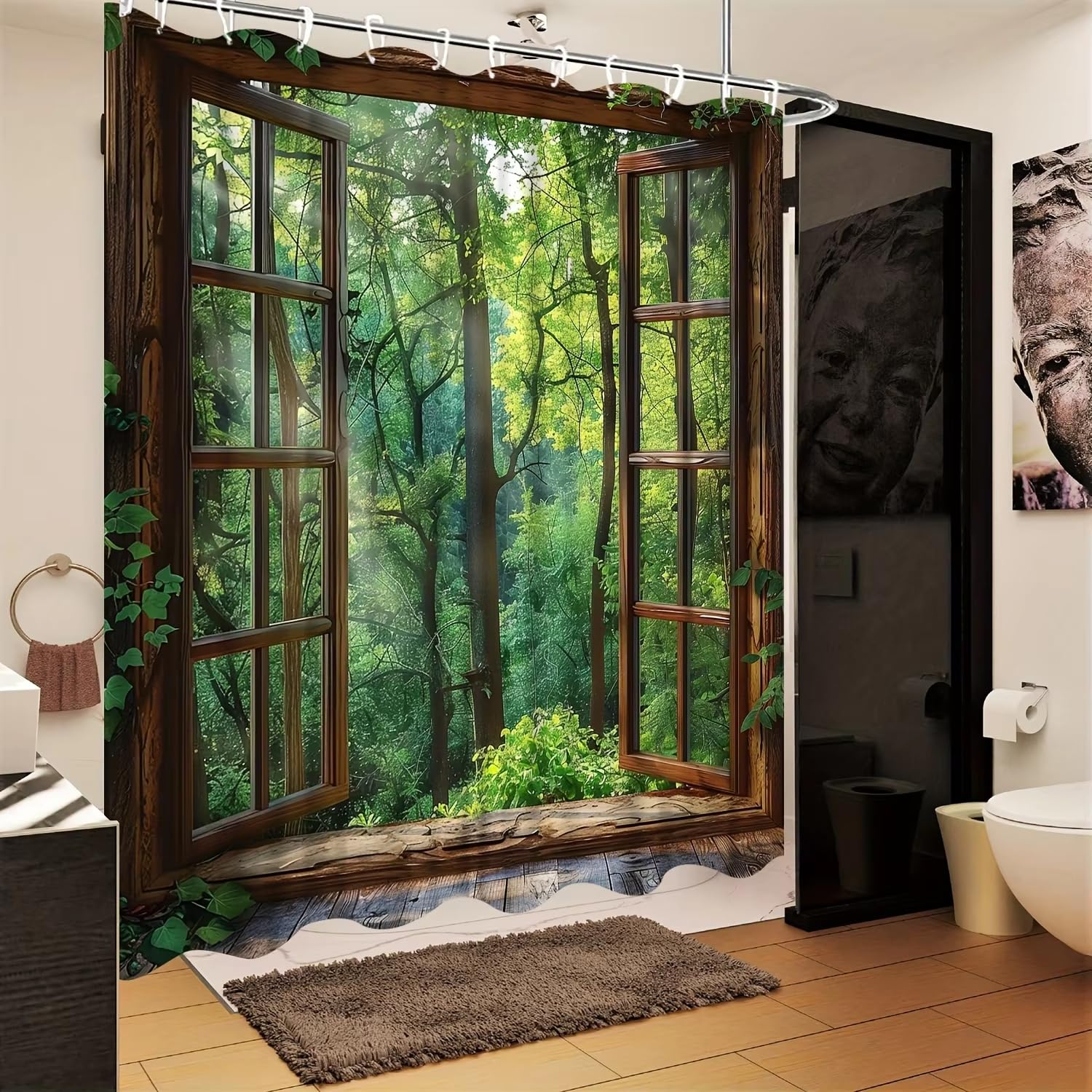 Rideau de douche forêt imperméable grand format 122x240cm style nature