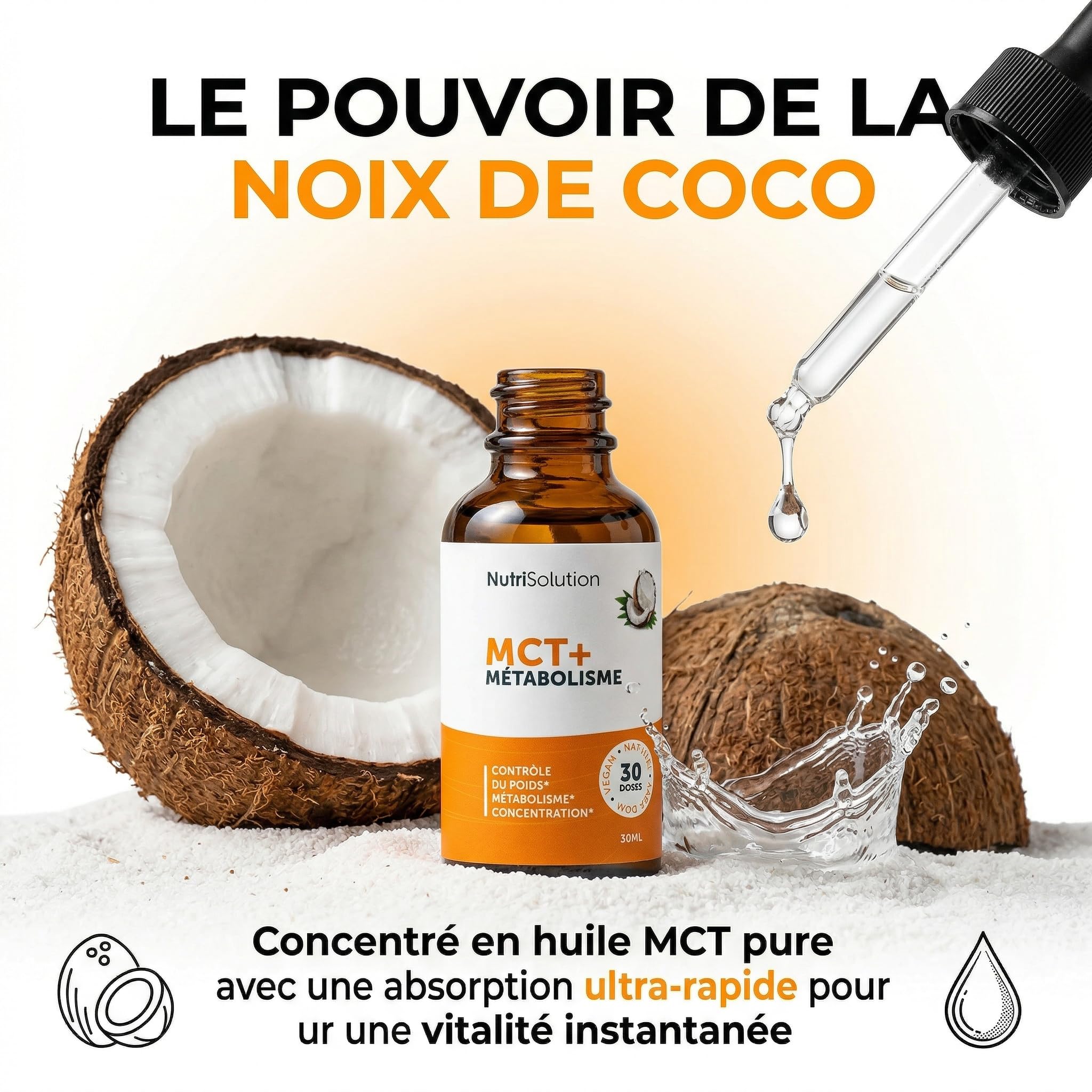 MCT+ par Nutrisolution: Extrait d'Huile de Coco Premium - Stimule le Métabolisme avec Schisandra, Rhodiola & Thé Vert - Brûle la Graisse Abdominale - 30ml Gouttes Liquides (1)