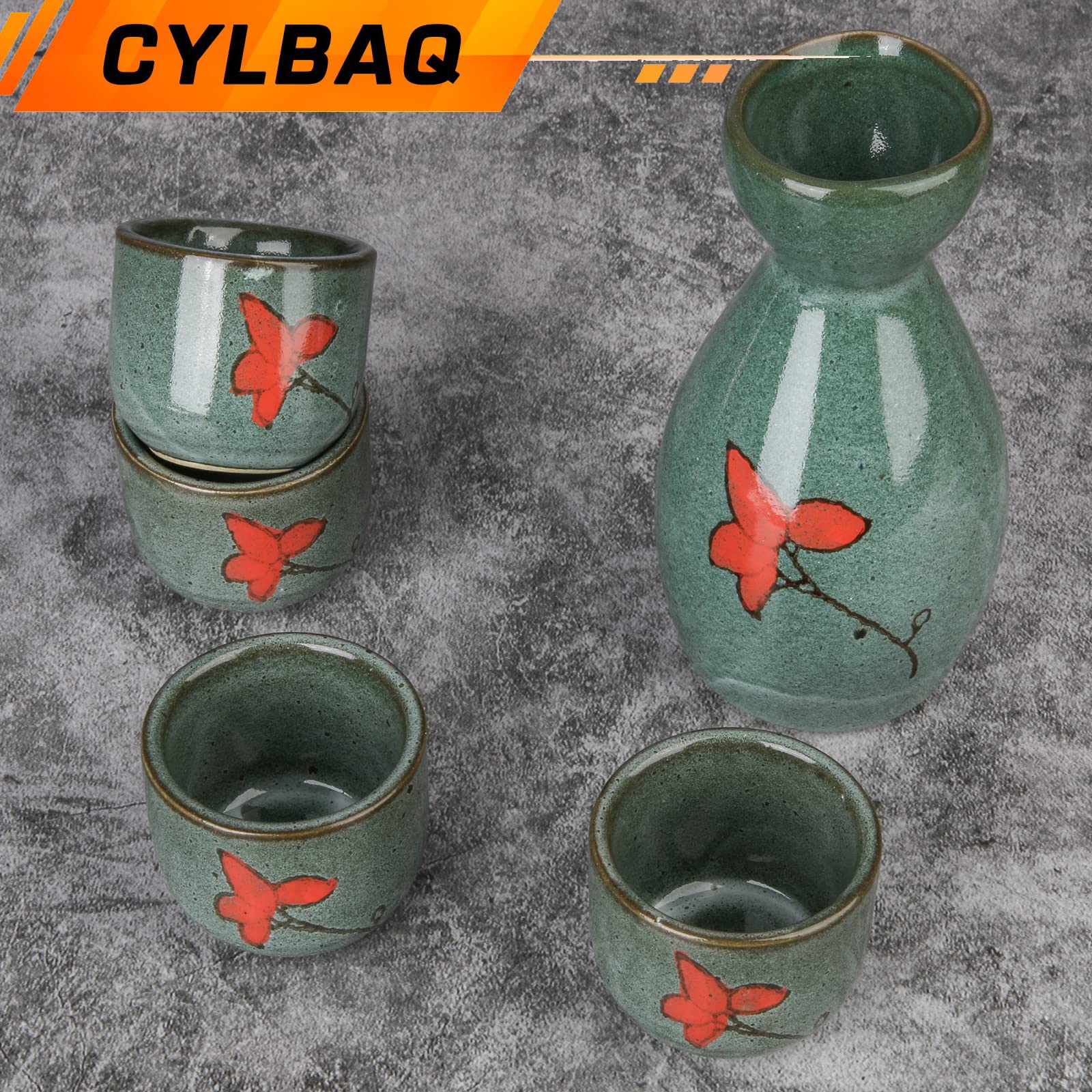 Set di tazze da sake, set di 5 pezzi giapponese (bottiglia da 150 ml e tazza da 40 ml) in porcellana dipinta a mano in stile nebbioso, set di bottiglie di saki, tazze di saki