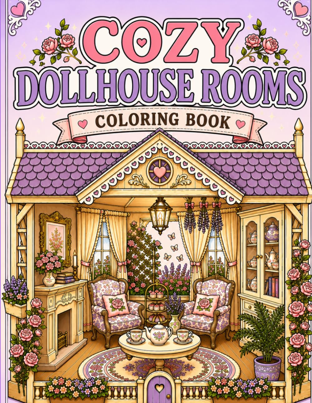 Relaxing Dollhouse Coloring Book for Adults and Teens: Cozy Miniature Homes, Cute Dollhouse Rooms, Aesthetic Interiors, Relaxing Line Art, Stress Relief Coloring Pages
