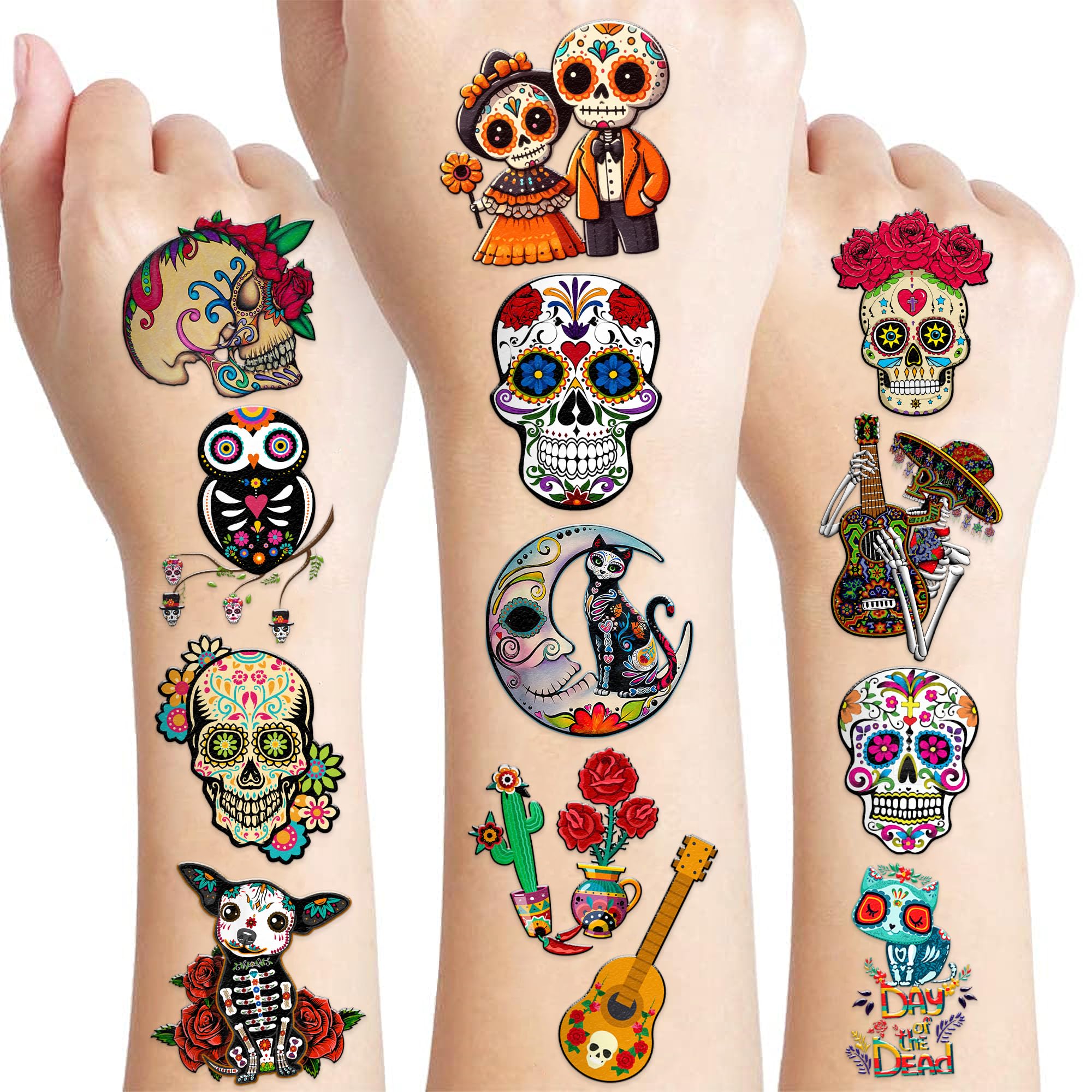 Snapklik.com : 96 PCS Day Of The Dead Dia De Los Muertos Pre-cut Temporary  Tattoos Sticker Birthday Decorations Halloween Festival Mexican Sugar Skull  Puppy Black Carnival Themed Party Favors Supplies Cute Boy, image size:2000x2000