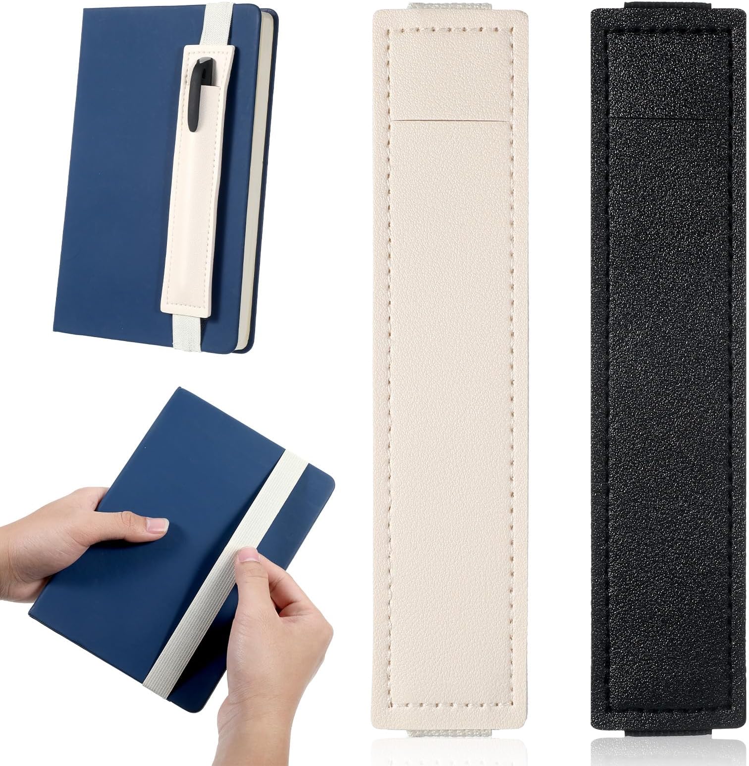 Larrel 2Pcs Adjustable Pen Holder for Notebook, 16.5x3.5cm/6.5x1.38in Elastic Portable Pen Holder for Journal Practical Leather Notebook Pouch for Book Binder Planer School Office Home Supplies