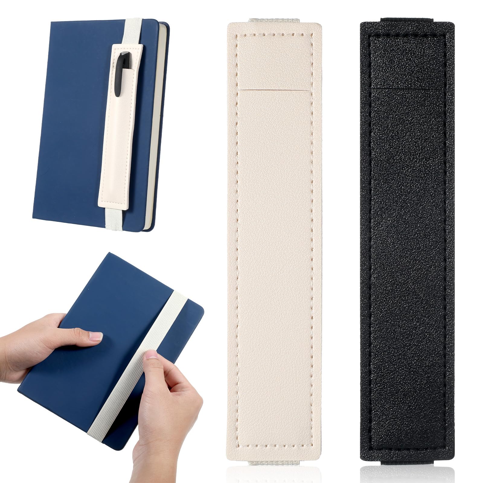 Larrel 2Pcs Adjustable Pen Holder for Notebook, Elastic Portable Pen Holder for Journal Practical Leather Notebook Pouch for Book Binder Planer School Office Home Supplies