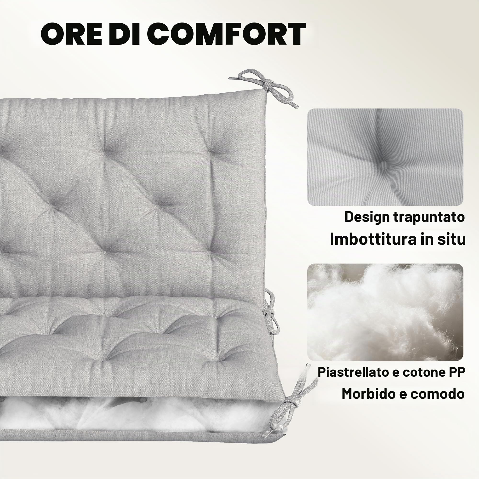 Outsunny Cuscino altalena con schienale 3 posti 59.1"x38.6" Grigio Chiaro