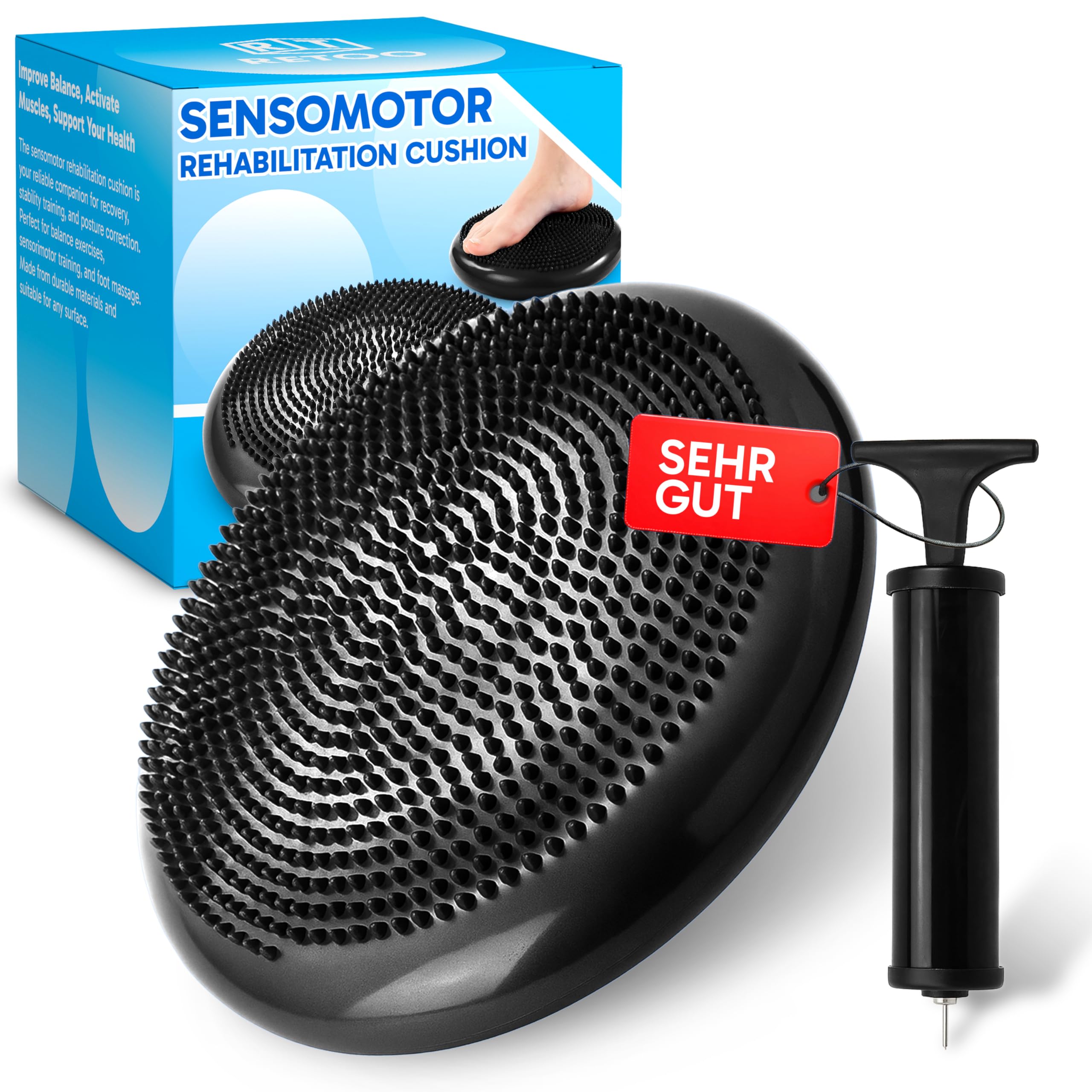 Retoo Ballsitzkissen mit Pumpe, Balancekissen 33cm, Luftkissen Sitzkissen Rückenschmerzen, Stärkung der Muskulatur, Verbesserung der Körperhaltung, Büro Zuhause Fitness, Schwarz