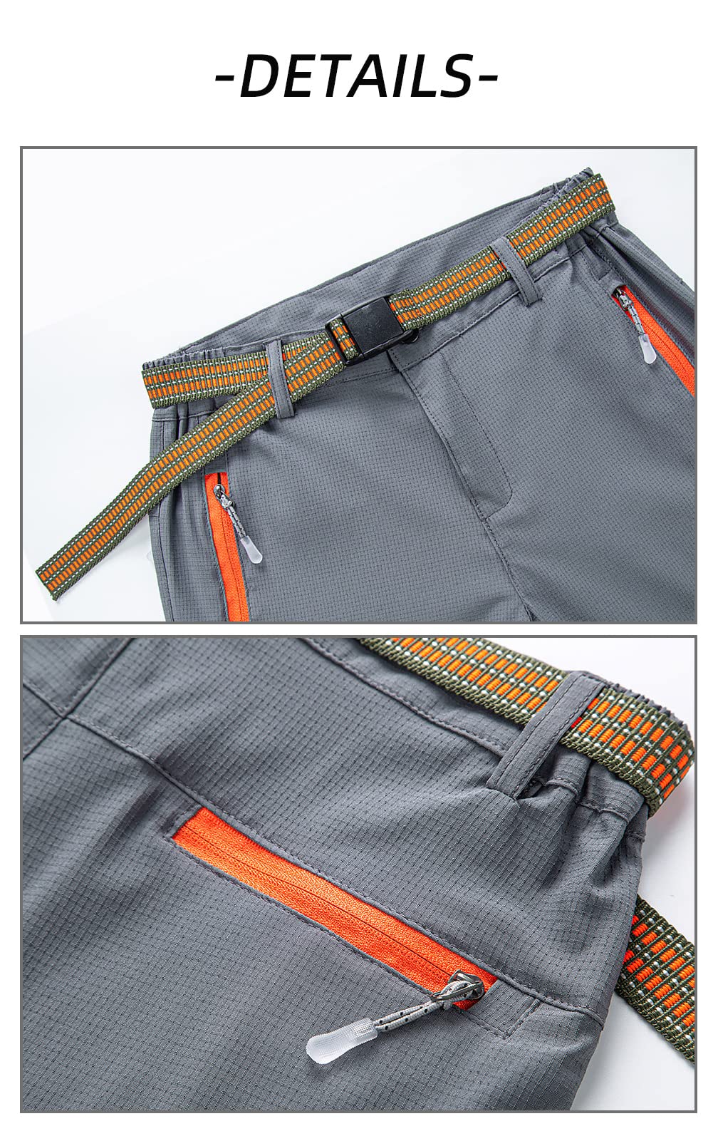 Maeau Pantaloni da lavoro 2 in 1, con zip off, per bambini, ad asciugatura rapida, leggeri, impermeabili, per attività all'aria aperta, da trekking, con cintura, primavera, estate, autunno, 116-152