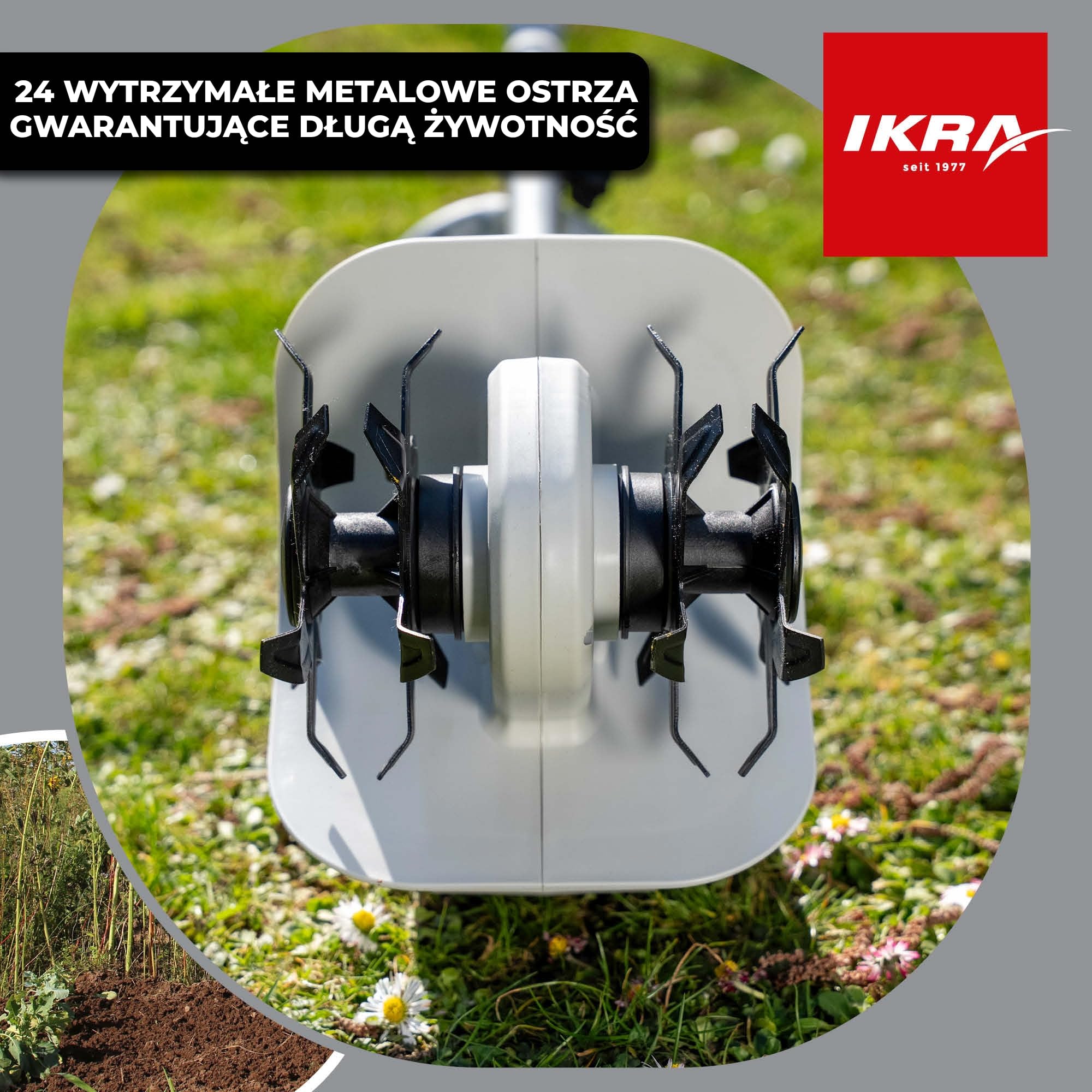 IKRA Glebogryzarka IAMH 20, szerokość robocza 19cm, akumulator, ładowarka | Spulchnia glebę, głębokość do 15,5cm, lekka, kompaktowe przechowywanie, kompatybilna z rodziną akumulatorów IKRA 20 V
