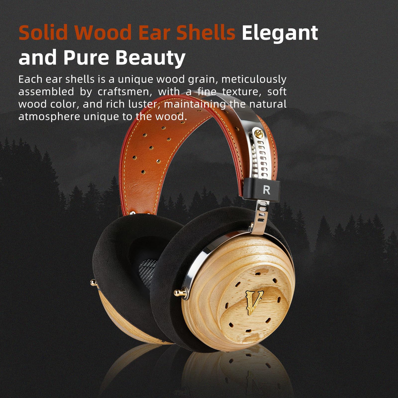 okcsc Cuffie retrò R11 con retro aperto, con driver in lega di magnesio da 53 mm, padiglioni auricolari in legno naturale e un cavo audio da 3,5 mm, ideali per l'uso quotidiano, ascoltare musica e