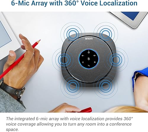 Miniatura 6 de Snom Altavoz de conferencia Bluetooth 5.0 C300 con 6 micrófonos, tiempo de llamada de 24 horas, control por aplicación, USB C, oficina en casa y