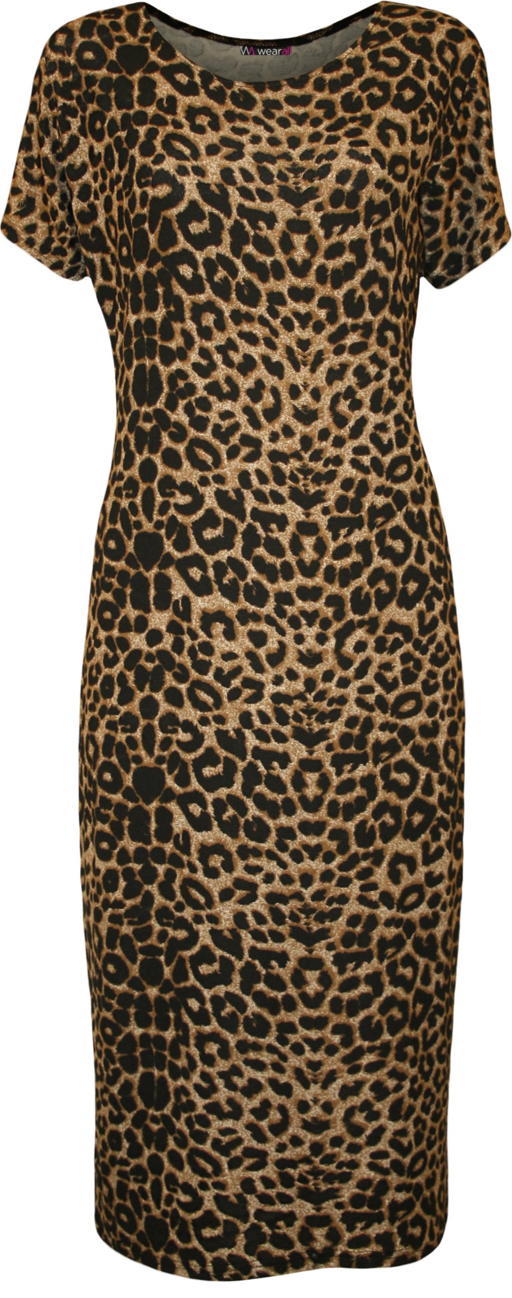 Wearall Women's Leopard Plus Size Print Short Sleeve Scoop Stretch Midi Dress - 26-28