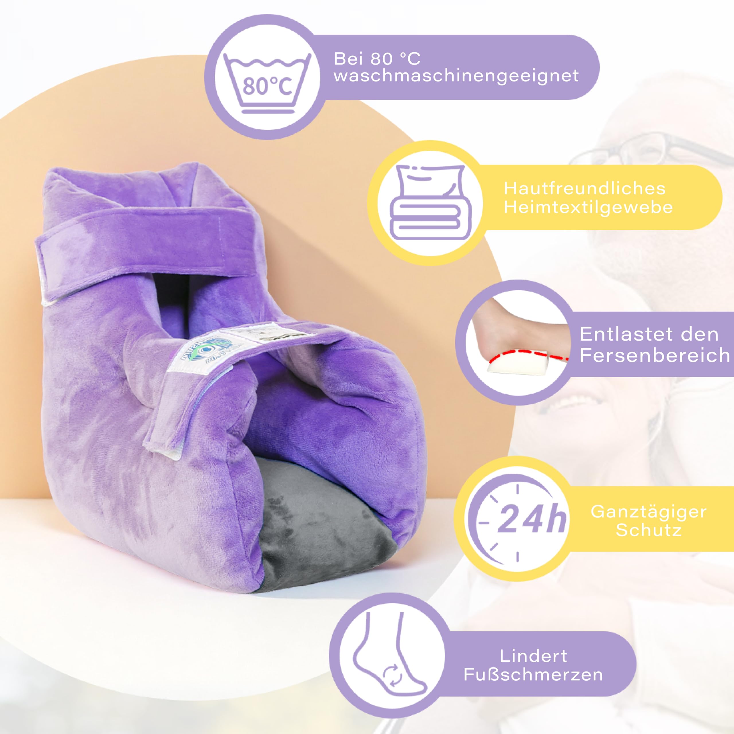Velours-Fersenschoner, Bettwund-Kissen für Druckstellen, Samt-Fußkissen, Stützstiefel für bettlägerige Patienten, Knöchelkissen, Fersenschutz für Fersenschmerzen (1 Stück)