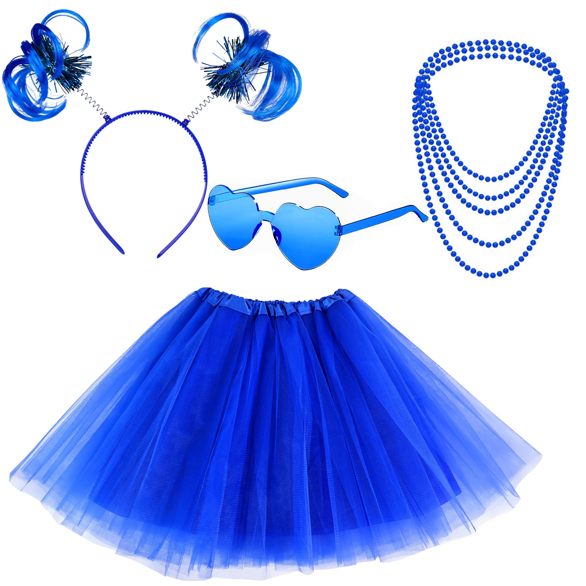 Horolam80s Costume Outfits Accessories Set for Girls Women 1980s Fancy Party Costume Accessories Set with Tulle Tutu Skirt Heart Sunglasses Necklace Headband