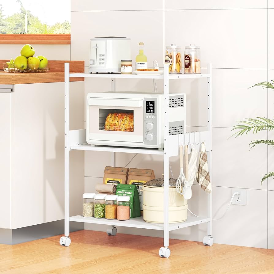 『送料込み』ホワイト レンジ台　美品 Amazon.co.jp: LunarLight レンジラック レンジ台 幅60奥行44高