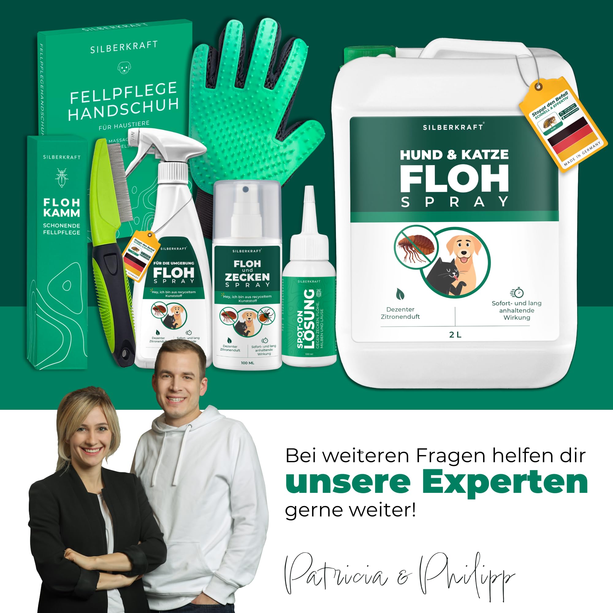 Silberkraft Flohmittel, Floh-Spray 2 L - Flohspray für Hund, Katze und andere Haustiere - Anwendung am Tier - ideales Anti-Floh-Mittel gegen Flöhe, Zecken, Parasiten, Ungeziefer…