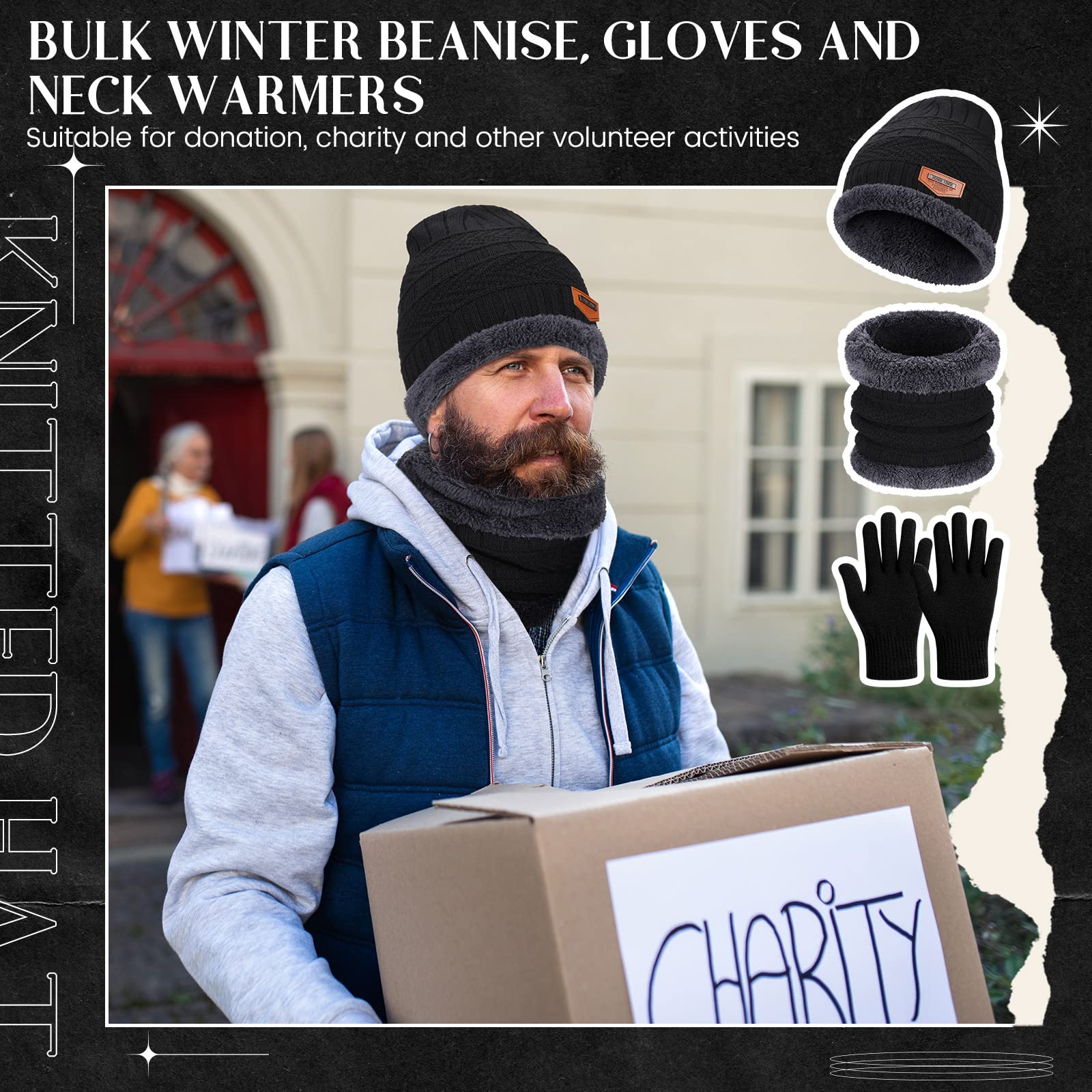 Suhine 108 Stück Wintermützen, Mützen, Handschuhe, Schal, Sets, Unisex, Mütze, Fleece, Hals, warme Schals für Obdachlose, Damen und Herren