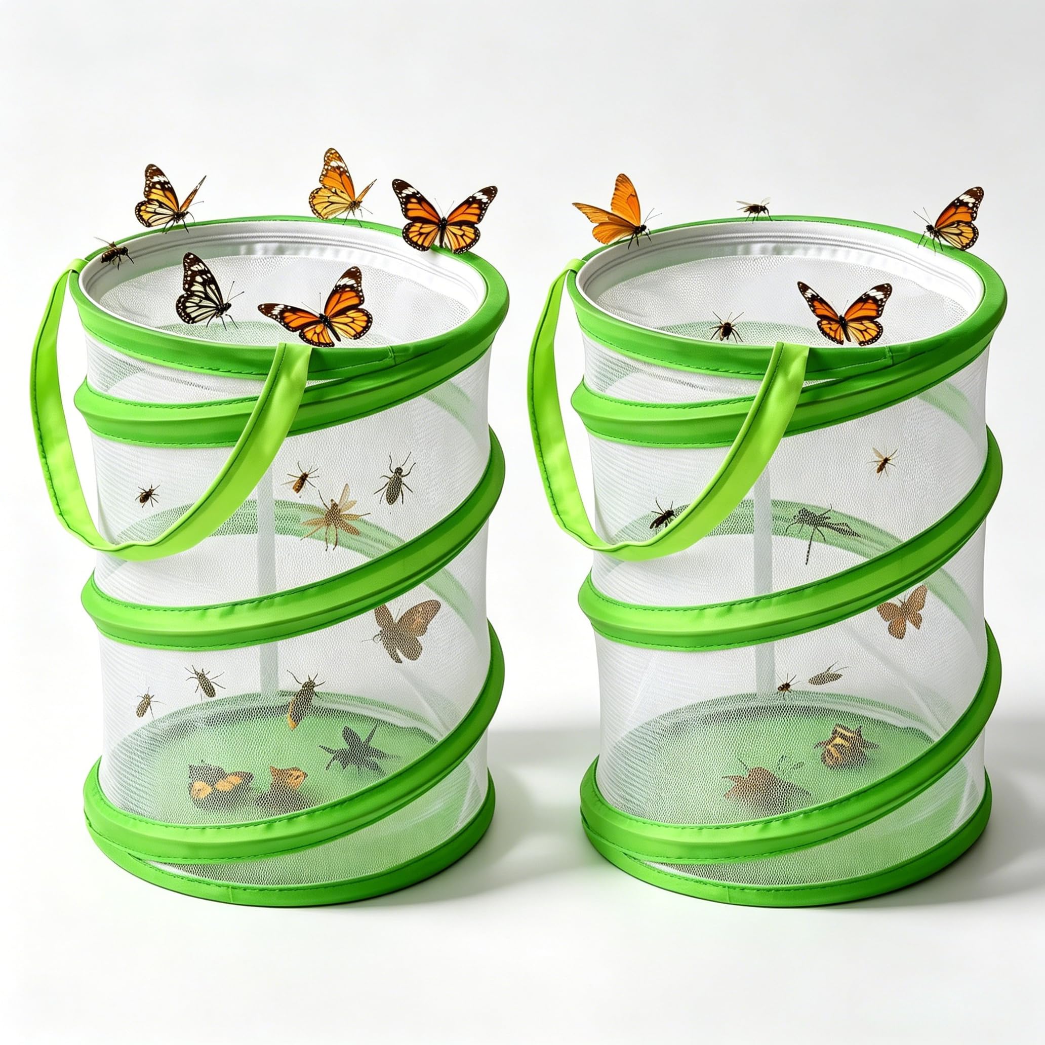 2 Pack Collapsible Butterfly Catcher Nets, Foldable with Zippered Cover, Portable Bug Catcher for Outdoor Summer Camp, Washable Butterfly Kits for Kids Insect Observation and Nature Exploration