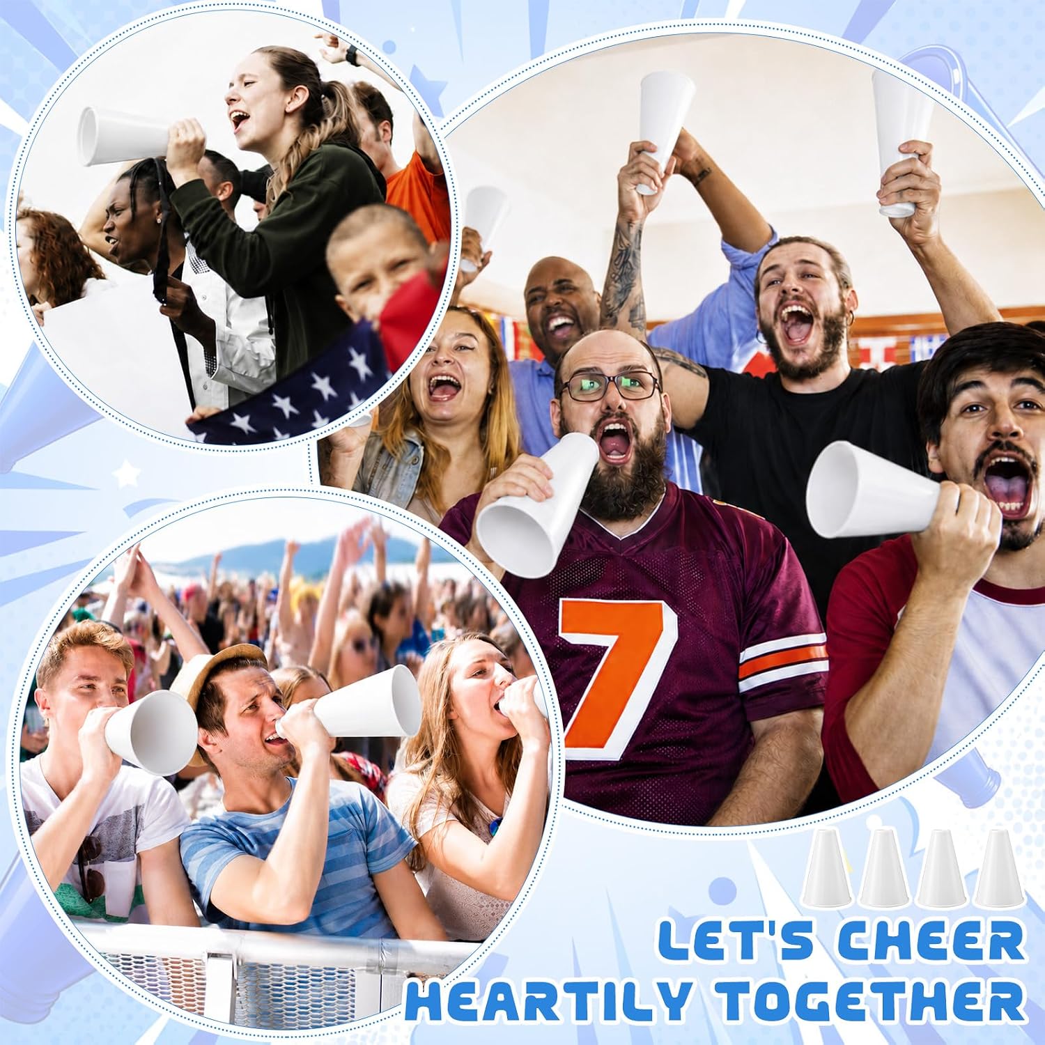 12 Pcs Cheer Megaphone - Party Accessory Sports Cheers Party Noisemaker Plastic Megaphone for Sporting Events Graduation Games Sports Party Supplies Favors Accessories (White)