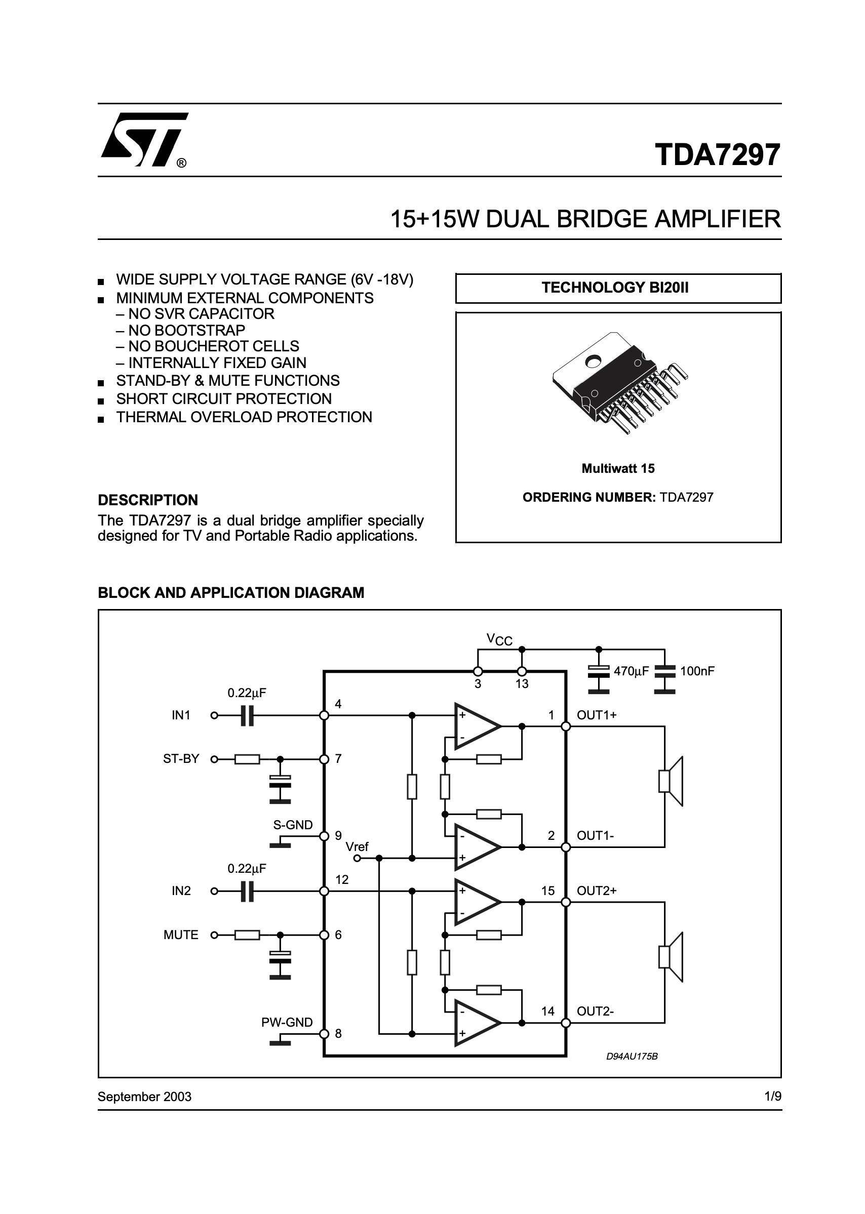 Scheda Amplificatore Audio TDA7297 15Wx2 – Versione B AC/DC 12V