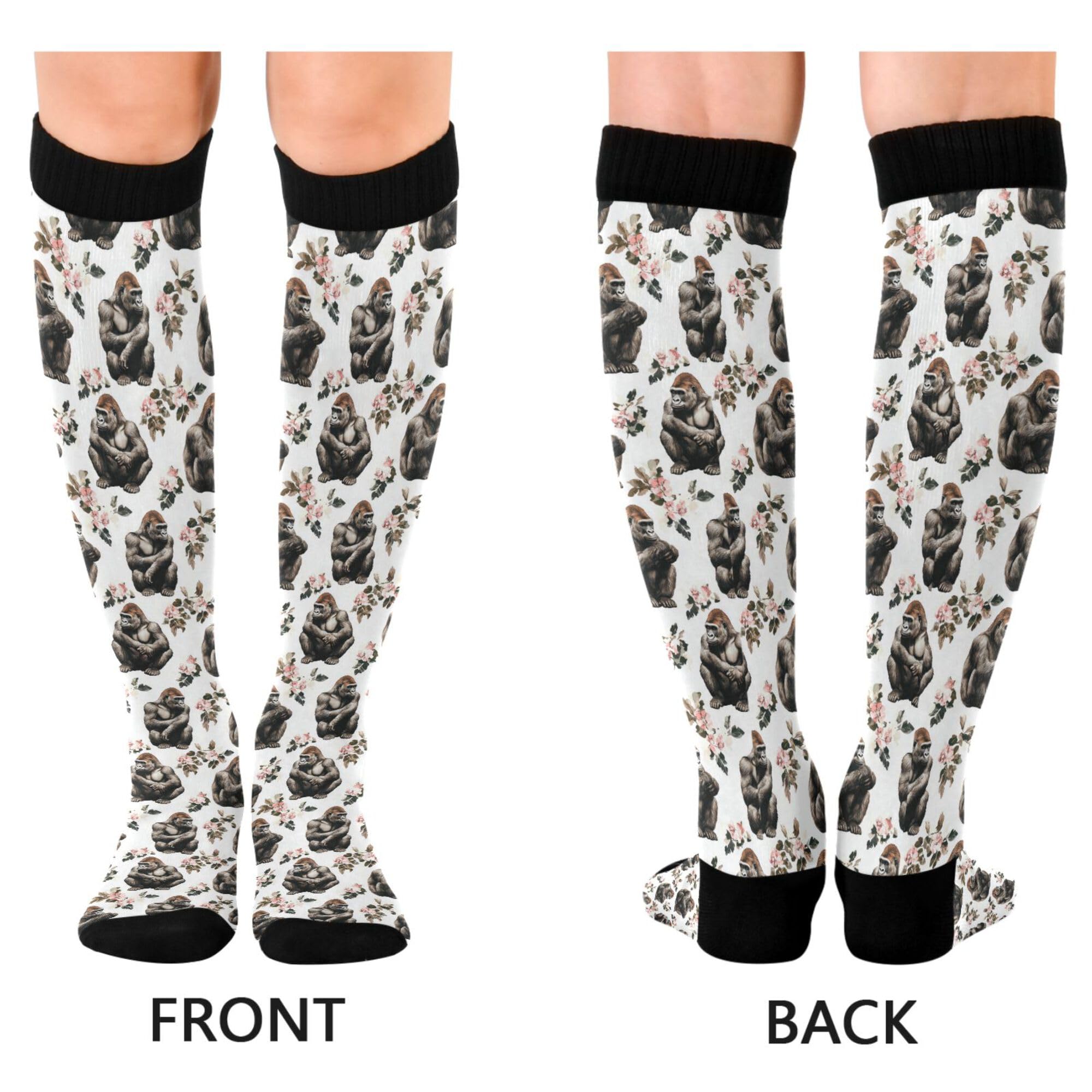 Caihoyu Compression Socks Men Graduated Support For Nurses, Athletic, Travel & Flight Socks Funny Gorilla White