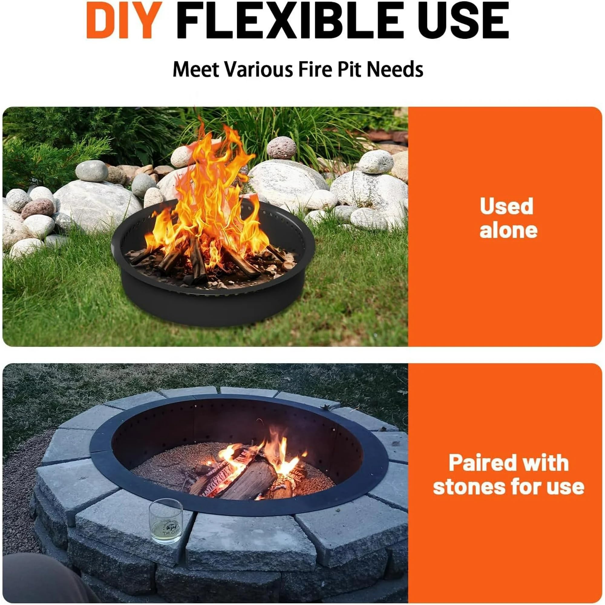 Rauchfreie Feuerstellenring, Feuerstelle Für Outdoor, Rund Feuerschale Garten, DIY Feuerring Für Lagerfeuer Mit Belüftungslöcher Für Die Holzverbrennung, über Oder Im Boden,Kohlenstoffstahl