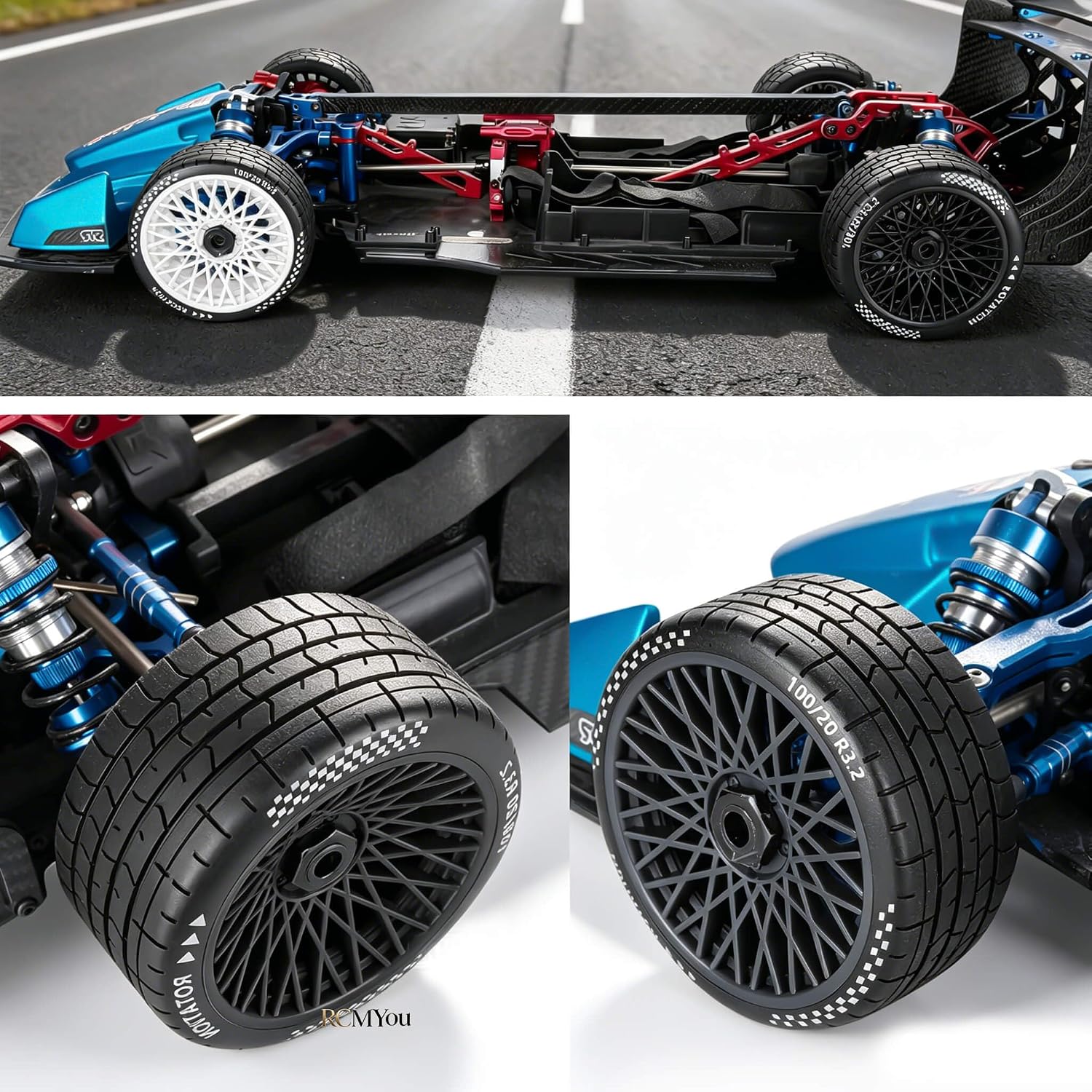 RC Tires and Wheels (4PCS) for 1/7 Infraction Felony FS Racing Model GT RC Car,Street Tire with Foam Inserts,Highway Wheels and Tires Set/Plastic Wheel,Black