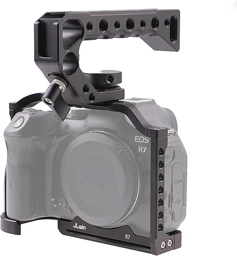 Hersmay Jaula de cámara EOS R7 con mango superior para Canon EOS R7 Cage con placa de liberación rápida para soporte Arca, zapata fría, riel NATO y