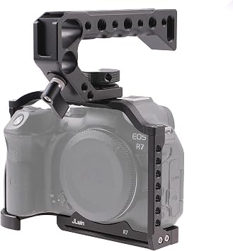 Hersmay EOS R7 Camera Cage with Top Handle for Canon EOS R7 Cage with Quick Release Plate for Arca Stand, Cold Shoe, NATO Rail and 1/4" & 3/8" Threaded Holes
