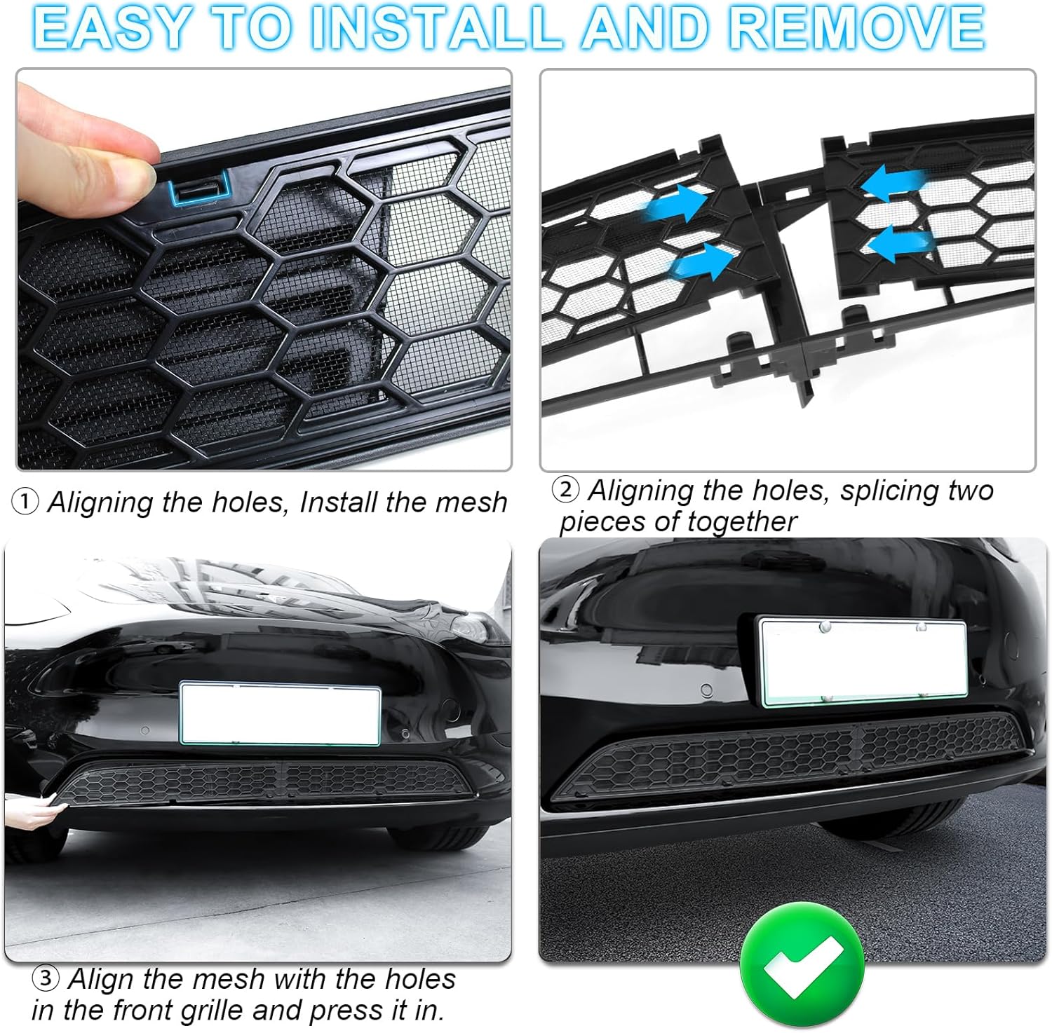 KMF Grille Mesh Inserts for 2019-2024 Tesla Model Y Accessories, ABS Front Air Inlet Vent Grille Cover Detachable Replacement with Insect Protection,Model Y Grill Mesh