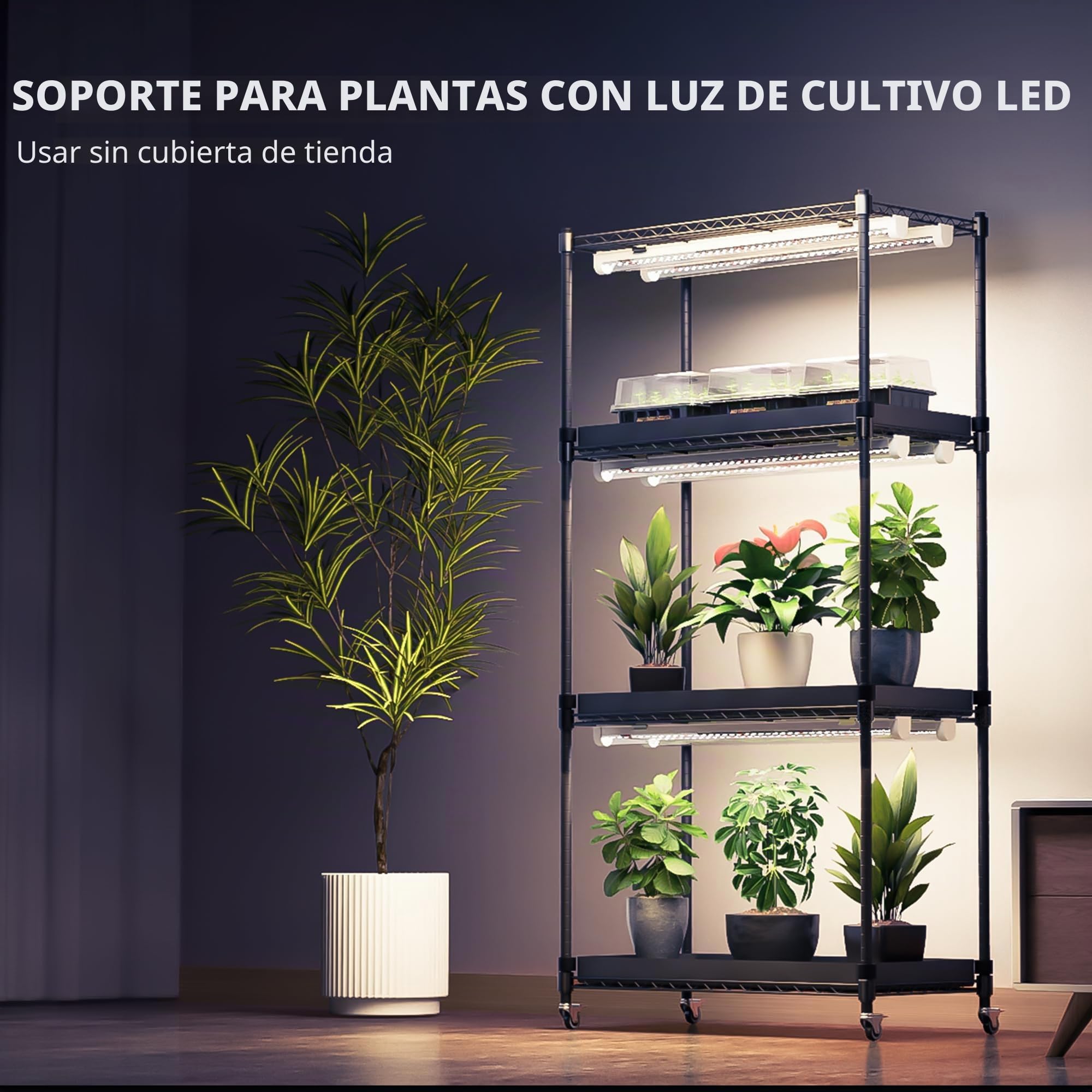 Spider Farmer Soporte para plantas 2025 con luces de cultivo, estante para plantas de 4 niveles con 6 lámparas LED de espectro completo de 2 pies y tienda de cultivo, para invernadero de crecimiento